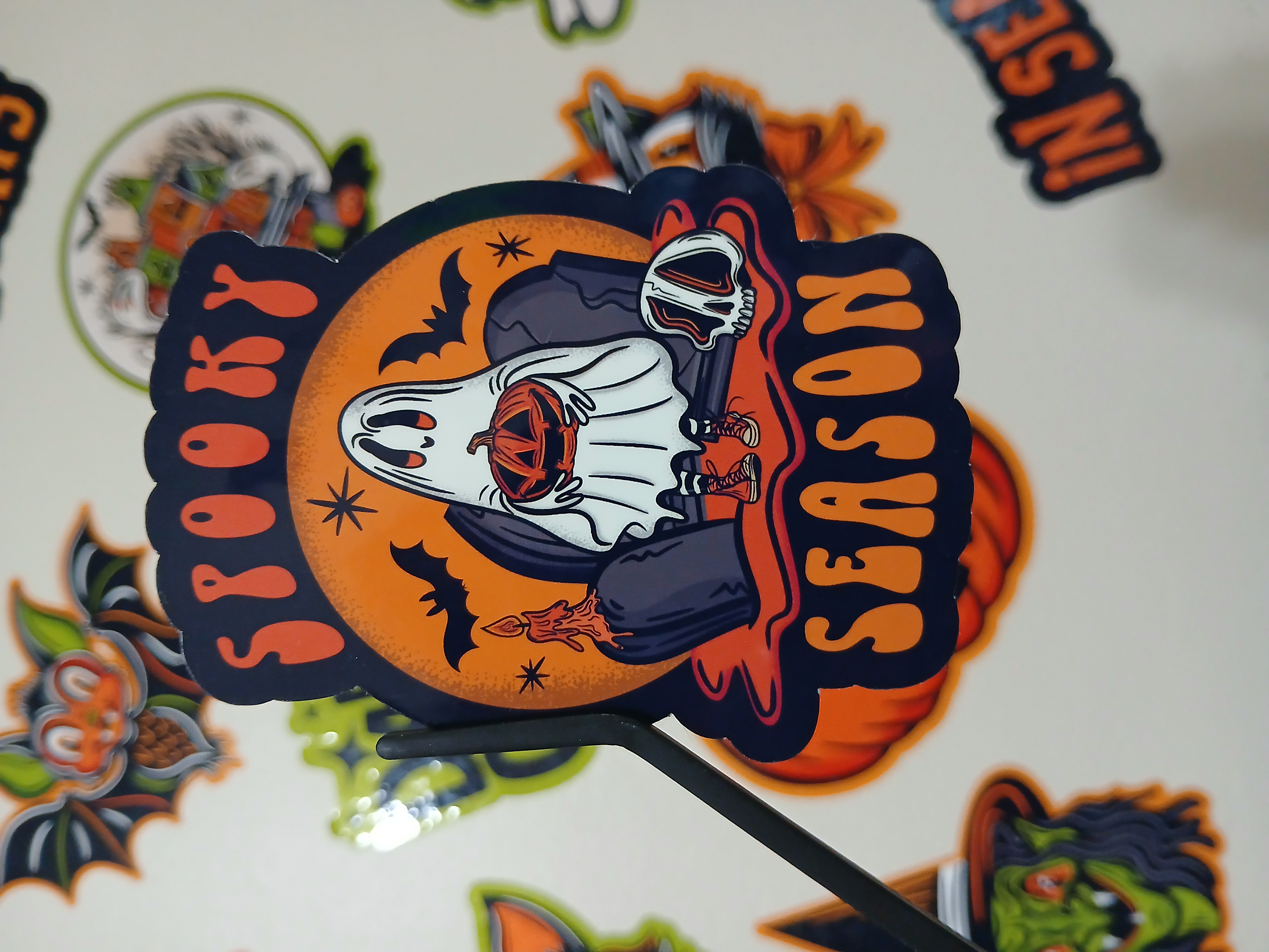 Spooky Season Cute Halloween Sheet Ghost, Bats, Skull Cemetery Vinyl Decal Sticker