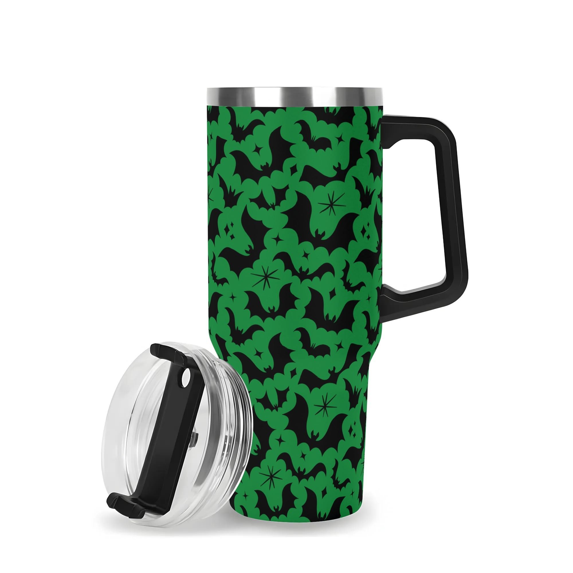 Spooky Season Halloween Gothic Bats Pattern 40oz Stainless Steel Tumbler With Black Handle and Straw
