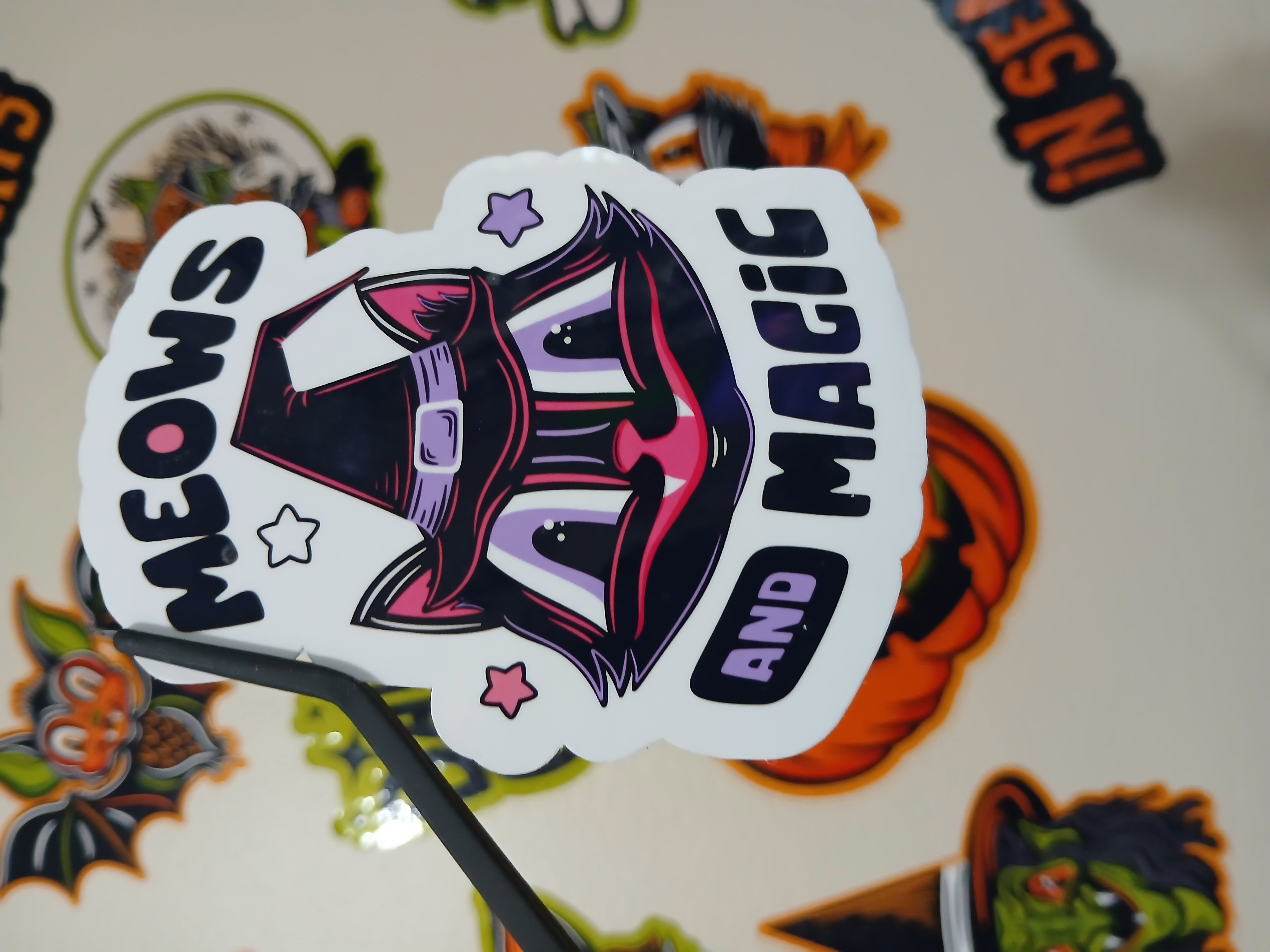 Spooky Season Meows and Magic Black Cat Witch, Bats Vinyl Decal Sticker