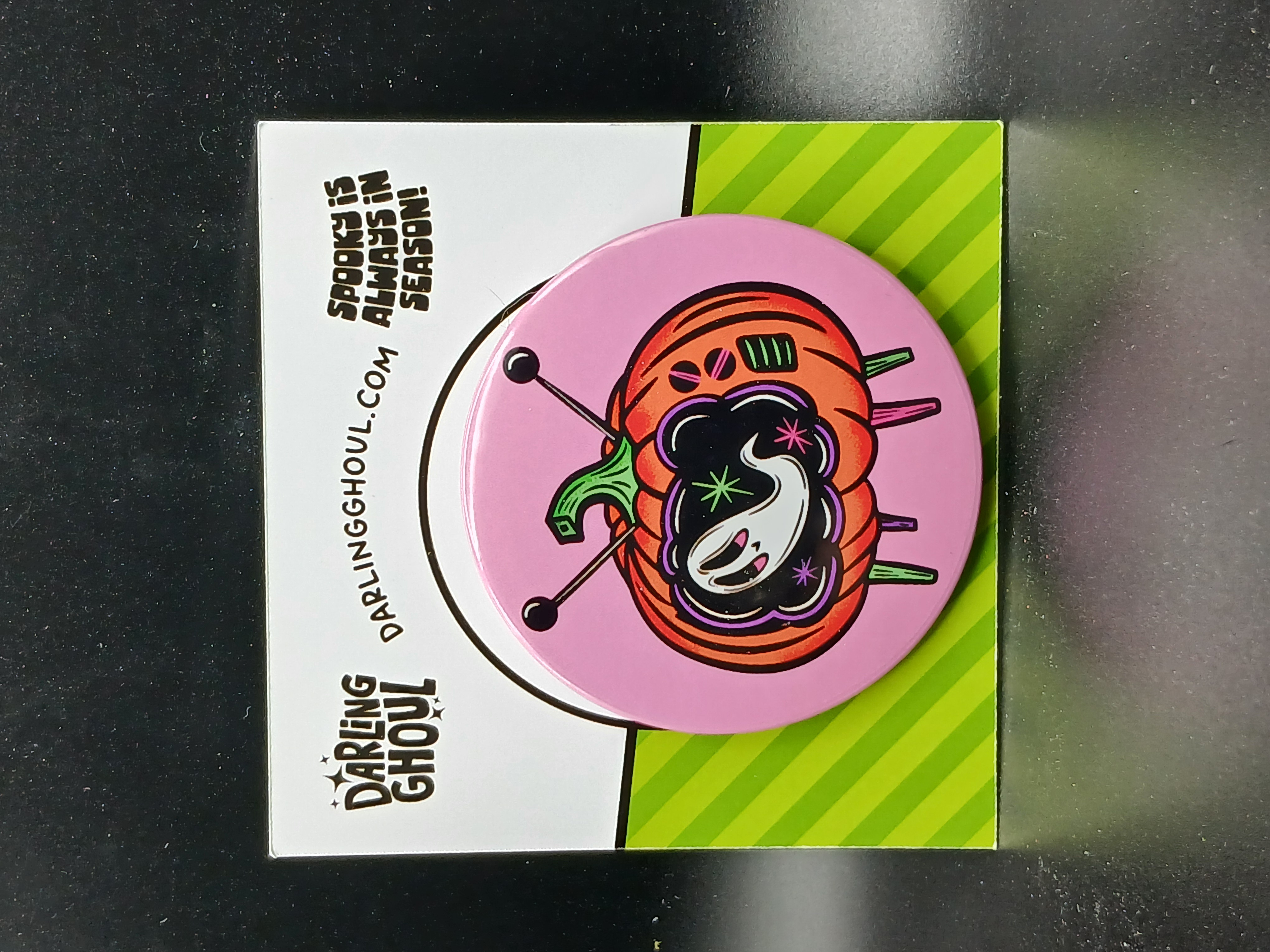 Spooky Season Cute Halloween Pumpkin TV Pinback Button Badge