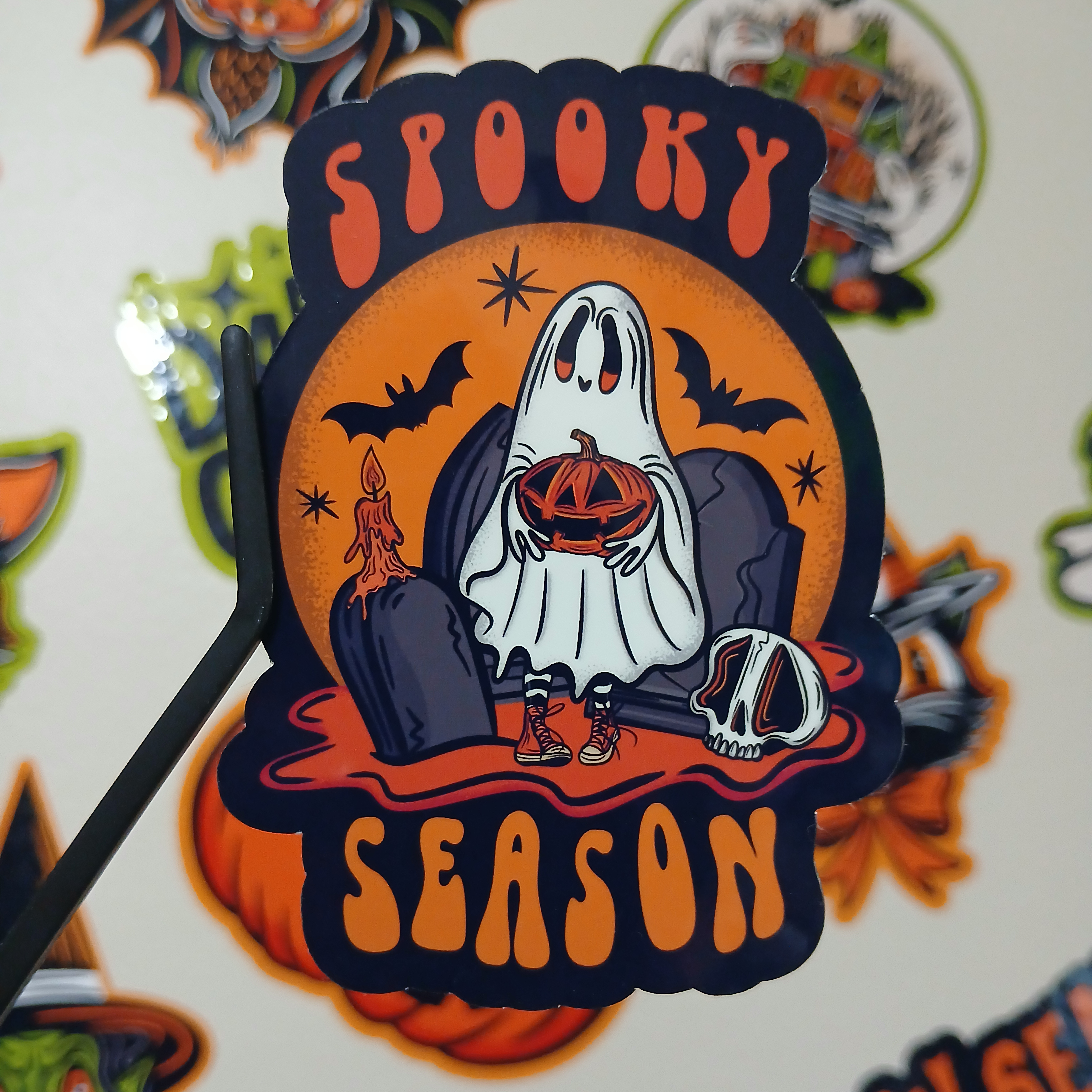 Spooky Season Cute Halloween Sheet Ghost, Bats, Skull Cemetery Vinyl Decal Sticker
