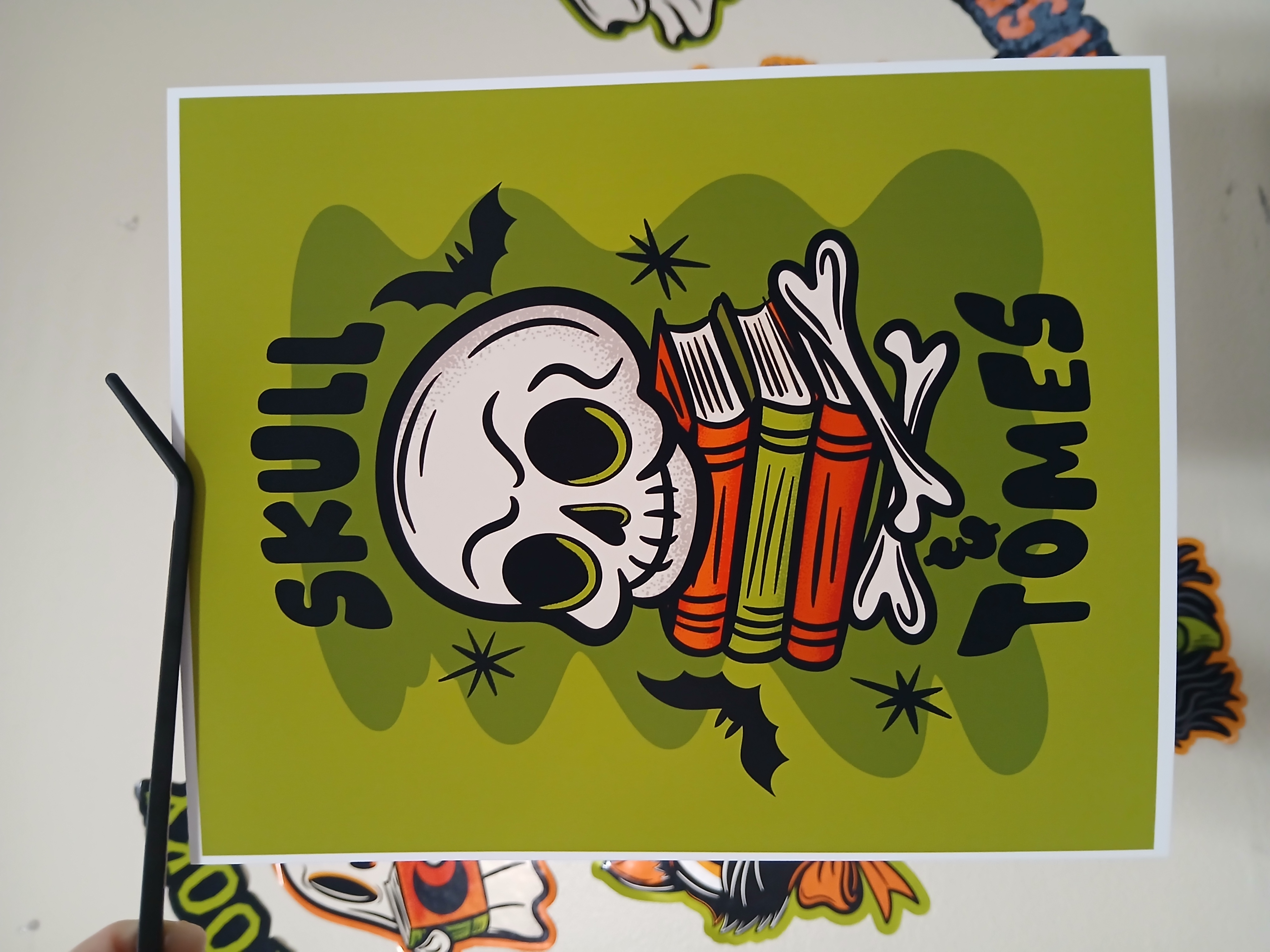 Spooky Bookish Skull Bats Halloween Wall Decor Art Print