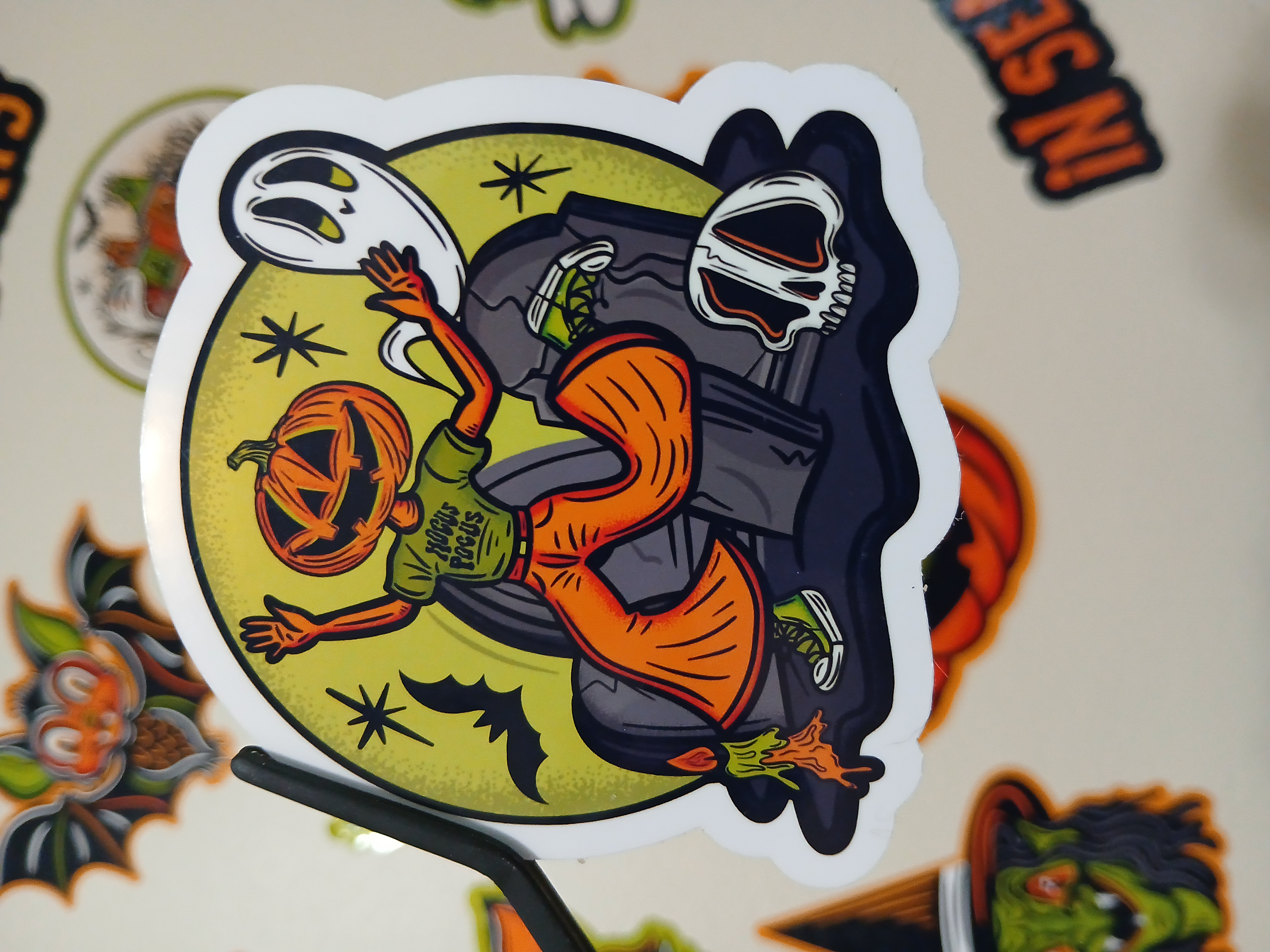 Spooky Cute Halloween Pumpkin Ghoul, Ghost, Bats in Cemetery Vinyl Decal Sticker