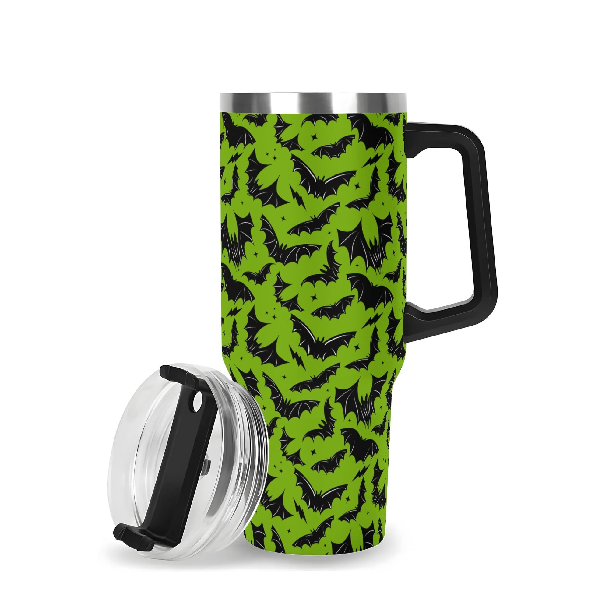 Spooky Season Halloween Gothic Bats Pattern 40oz Stainless Steel Tumbler With Black Handle and Straw