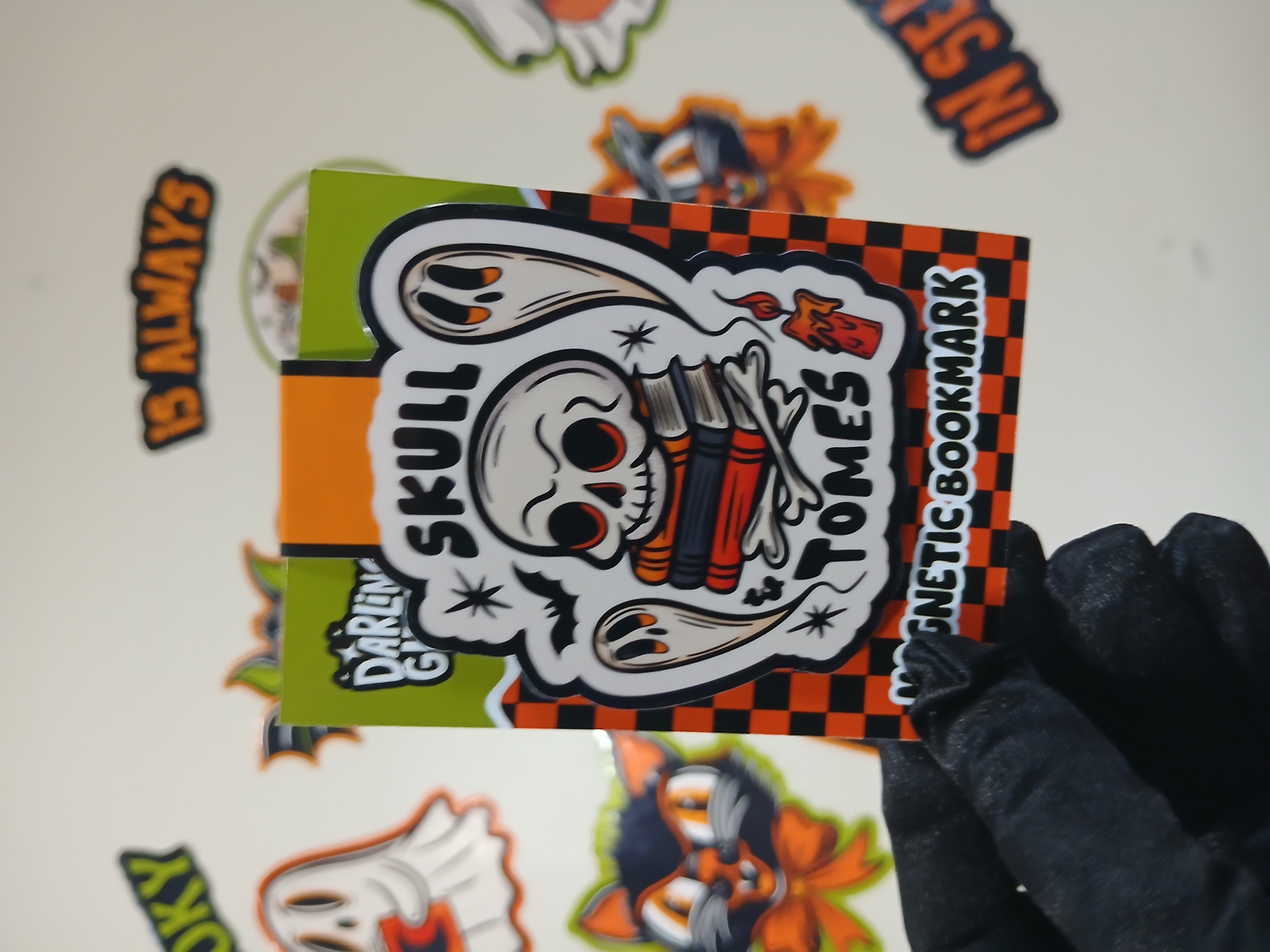 Spooky Season Skull Ghost Bones Bookstack Bookish Halloween Magnetic Bookmark