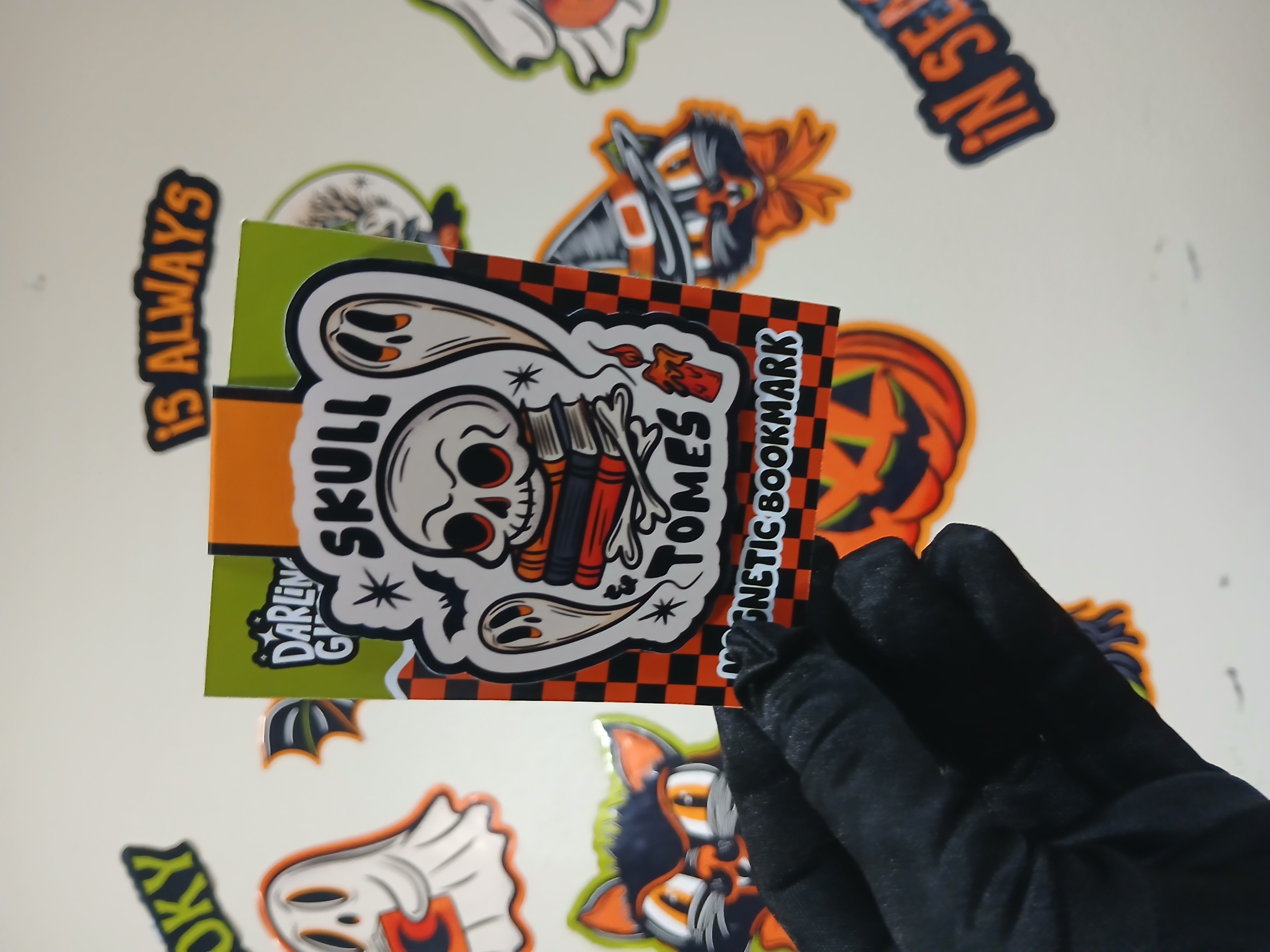 Spooky Season Skull Ghost Bones Bookstack Bookish Halloween Magnetic Bookmark