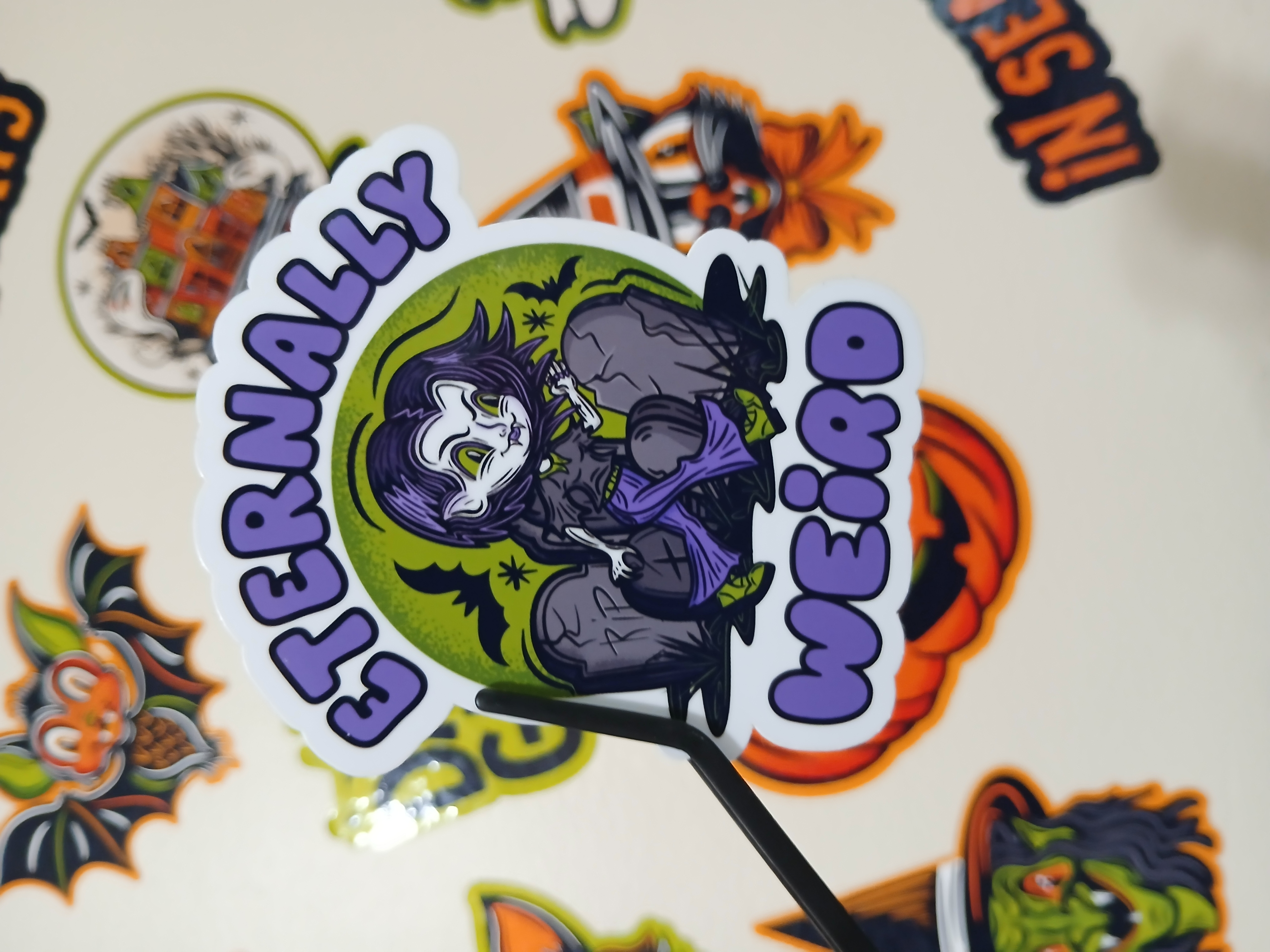 Spooky Cute Halloween Eternally Weird Vampire, Bats in a Cemetery Vinyl Decal Sticker Two