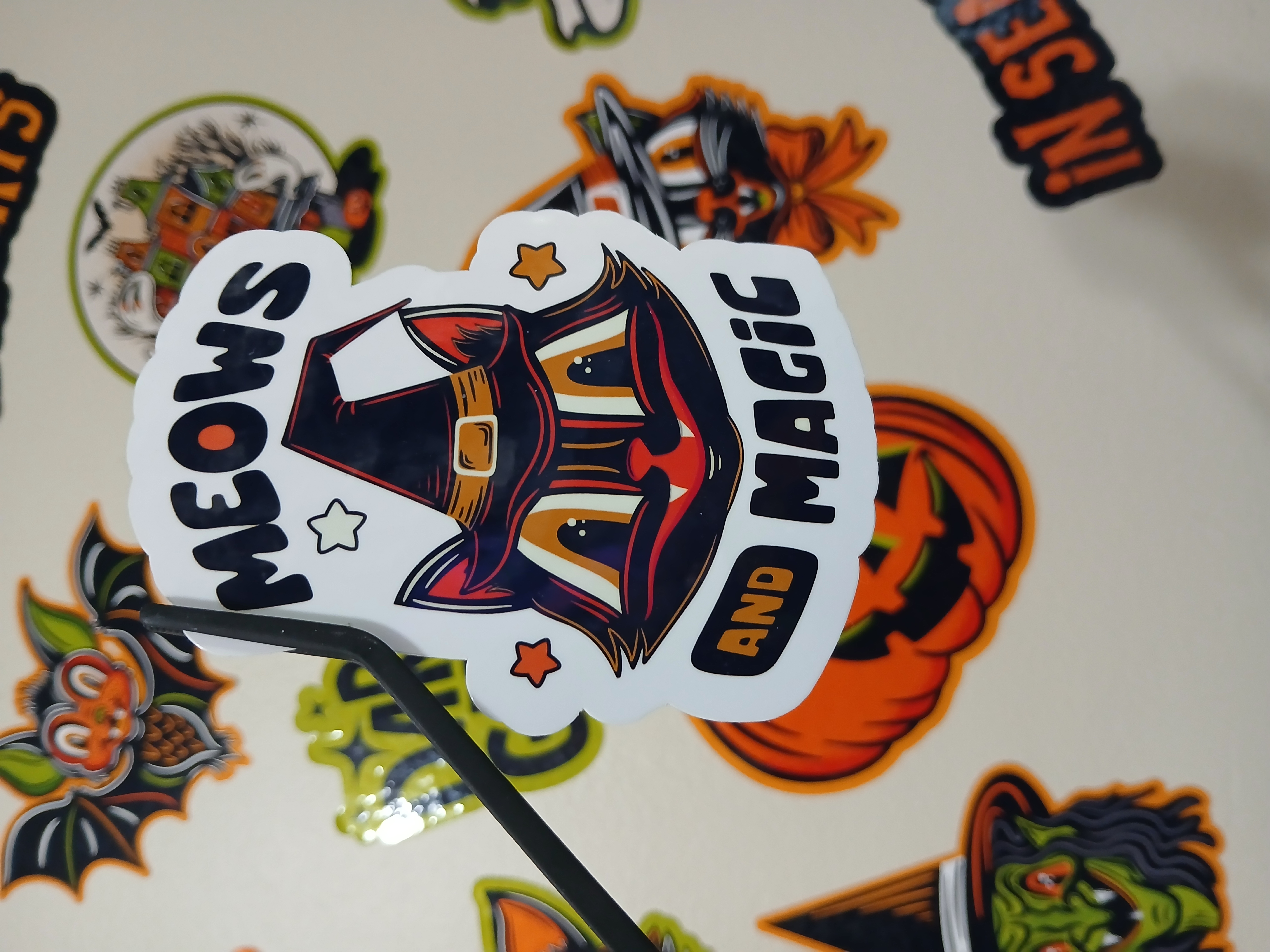 Spooky Season Meows and Magic Black Cat Witch, Bats Vinyl Decal Sticker
