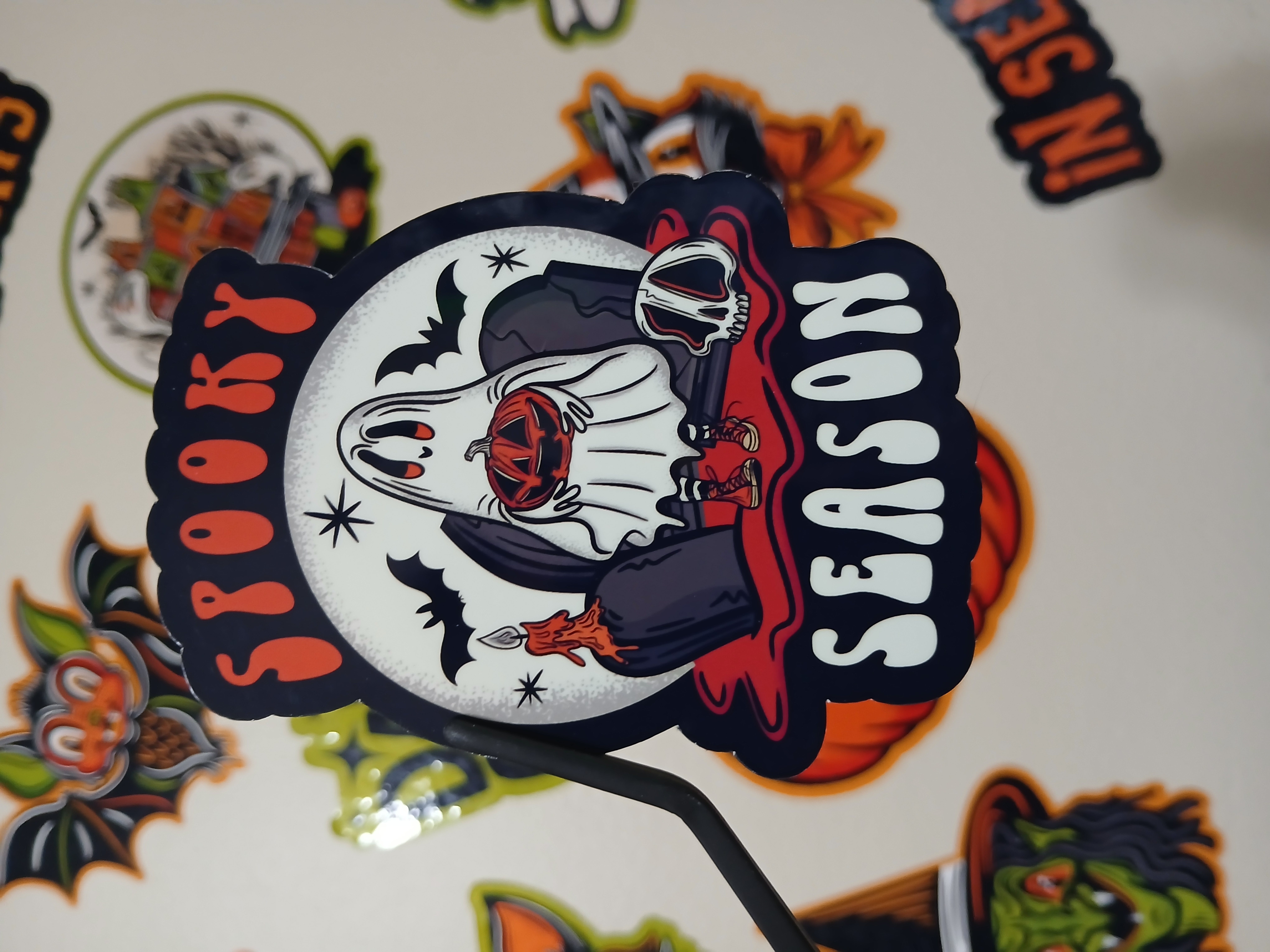 Spooky Season Cute Halloween Sheet Ghost, Bats, Skull Cemetery Vinyl Decal Sticker