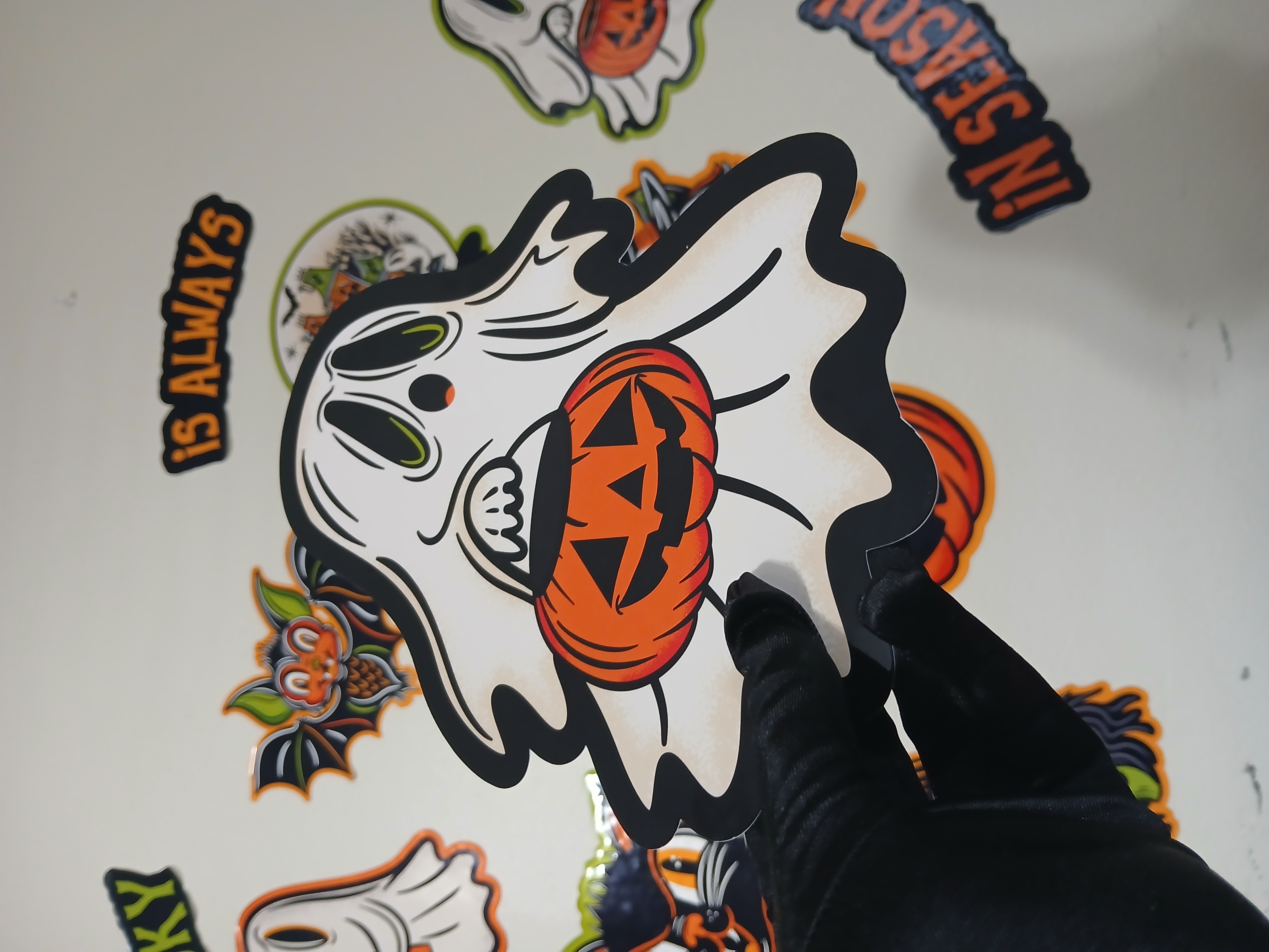 Spooky Season Ghost with Jack-o-Lantern pail Halloween Wall Decor Paper Die Cut