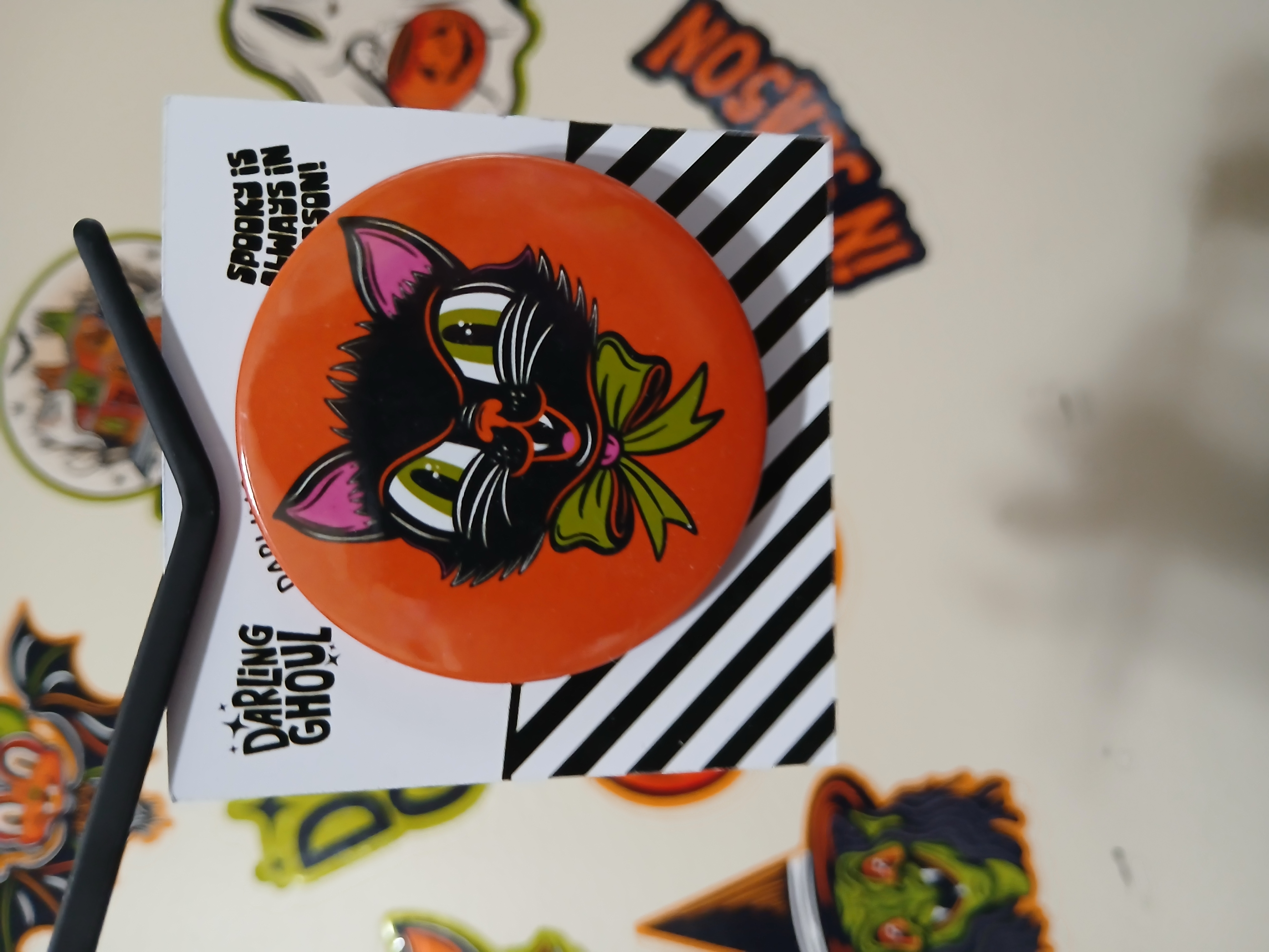 Spooky Season Cute Black Cat Pinback Button Badge