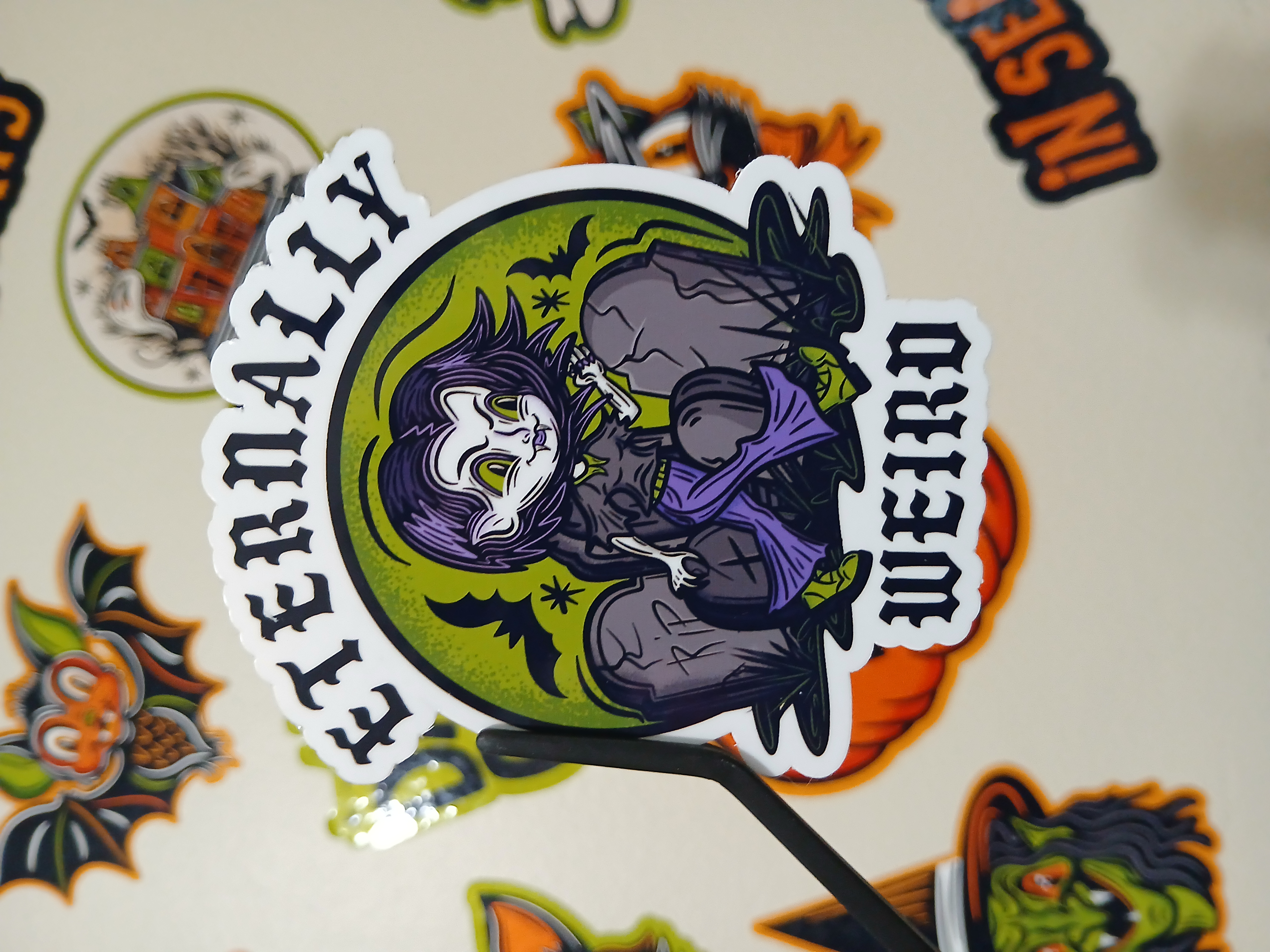 Spooky Cute Halloween Eternally Weird Vampire, Bats in a Cemetery Vinyl Decal Sticker