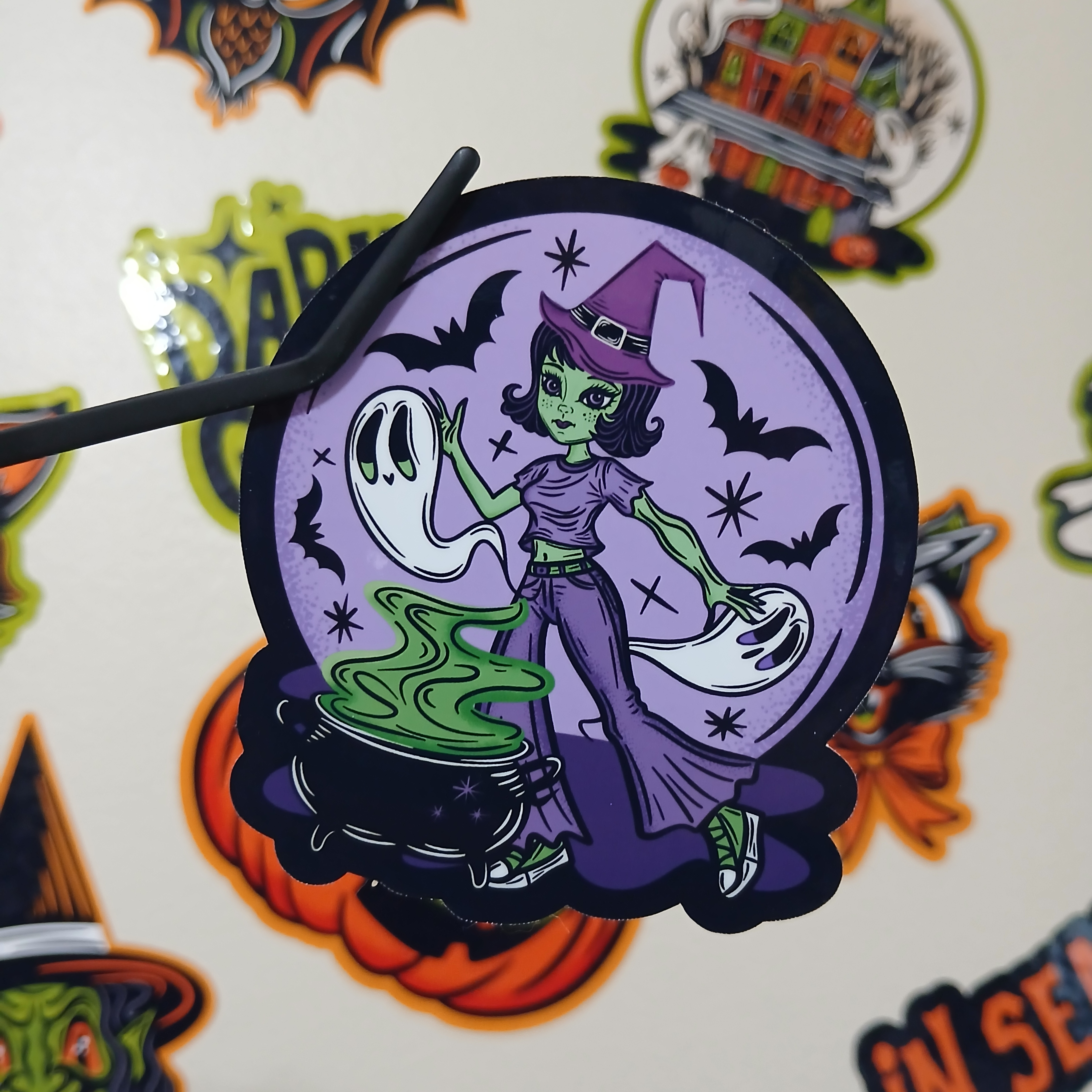Spooky Season Witchy Cemetery Cauldron Ghosts Bats Vinyl Decal Sticker