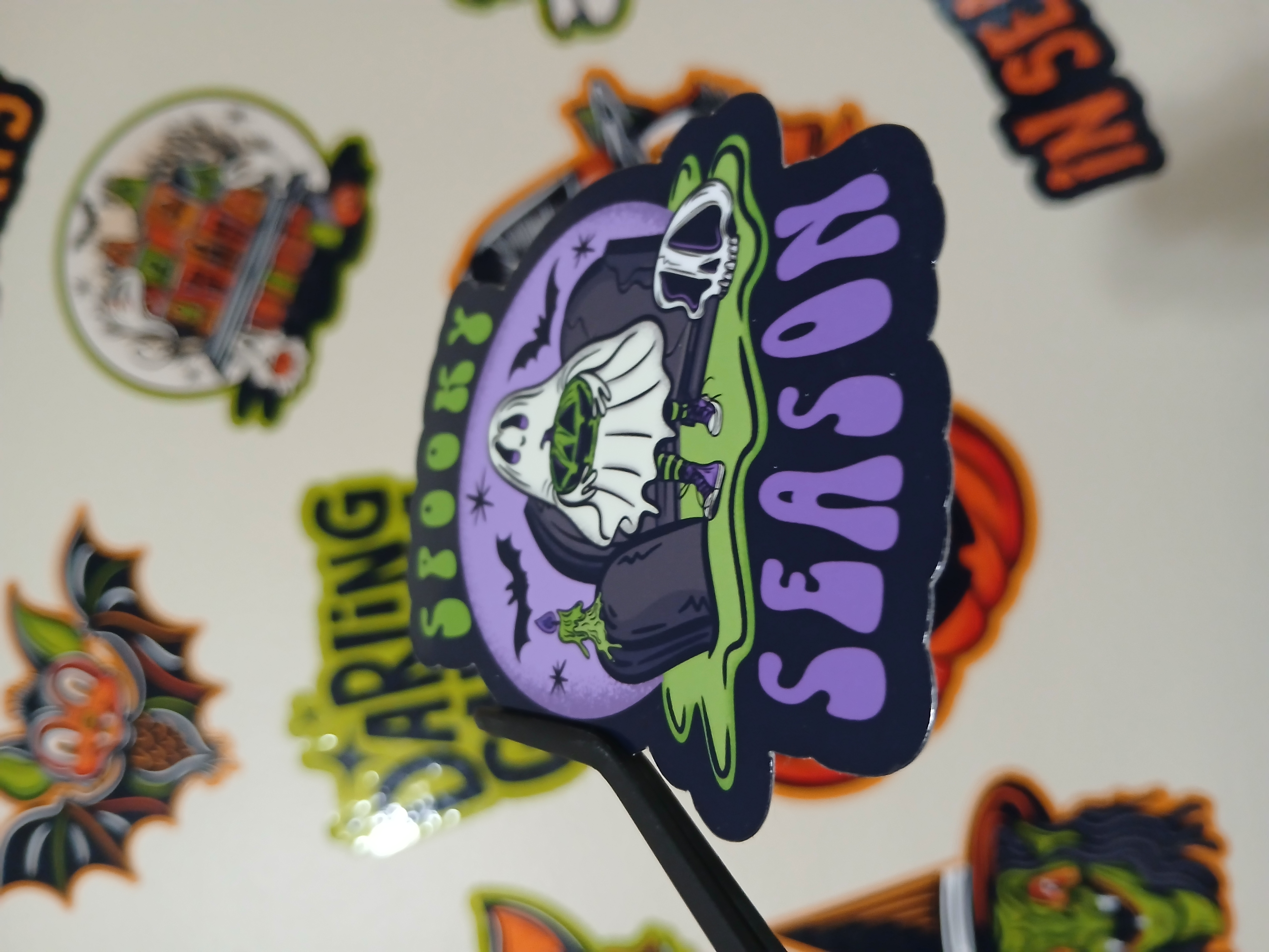 Spooky Season Cute Halloween Sheet Ghost, Bats, Skull Cemetery Vinyl Decal Sticker