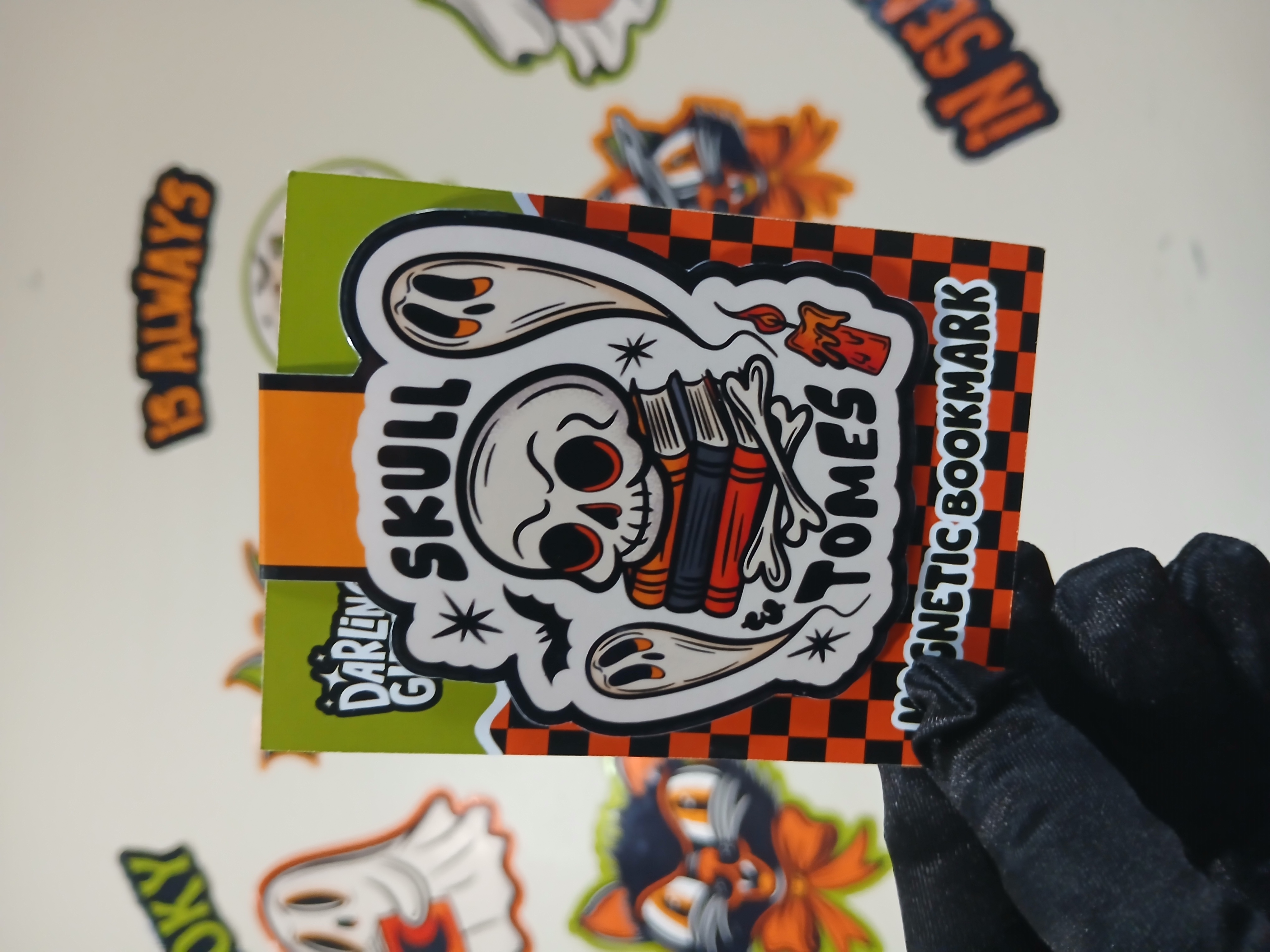 Spooky Season Skull Ghost Bones Bookstack Bookish Halloween Magnetic Bookmark