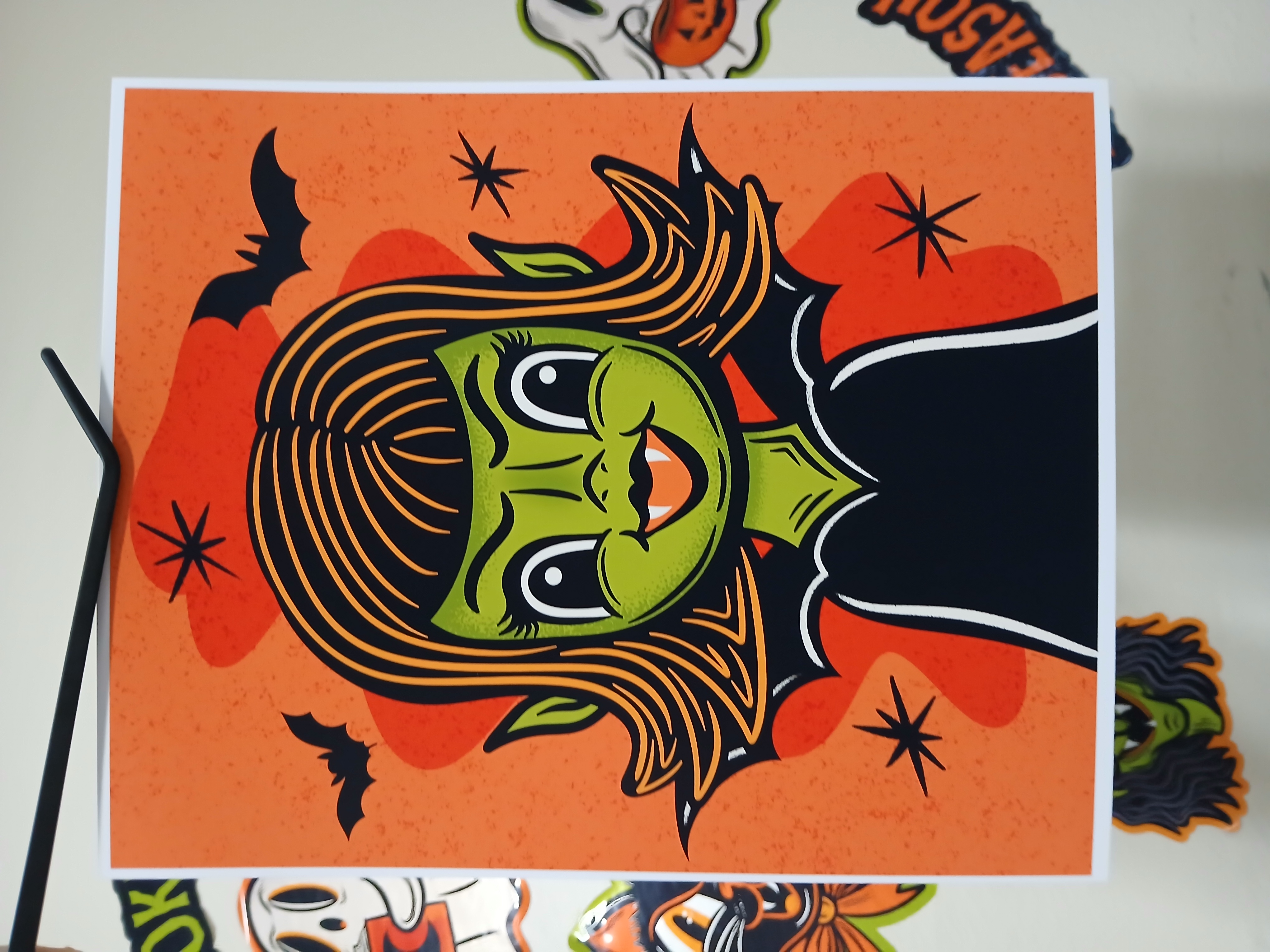 Spooky Cute MCM Vampire and Bats Halloween Wall Decor Art Print