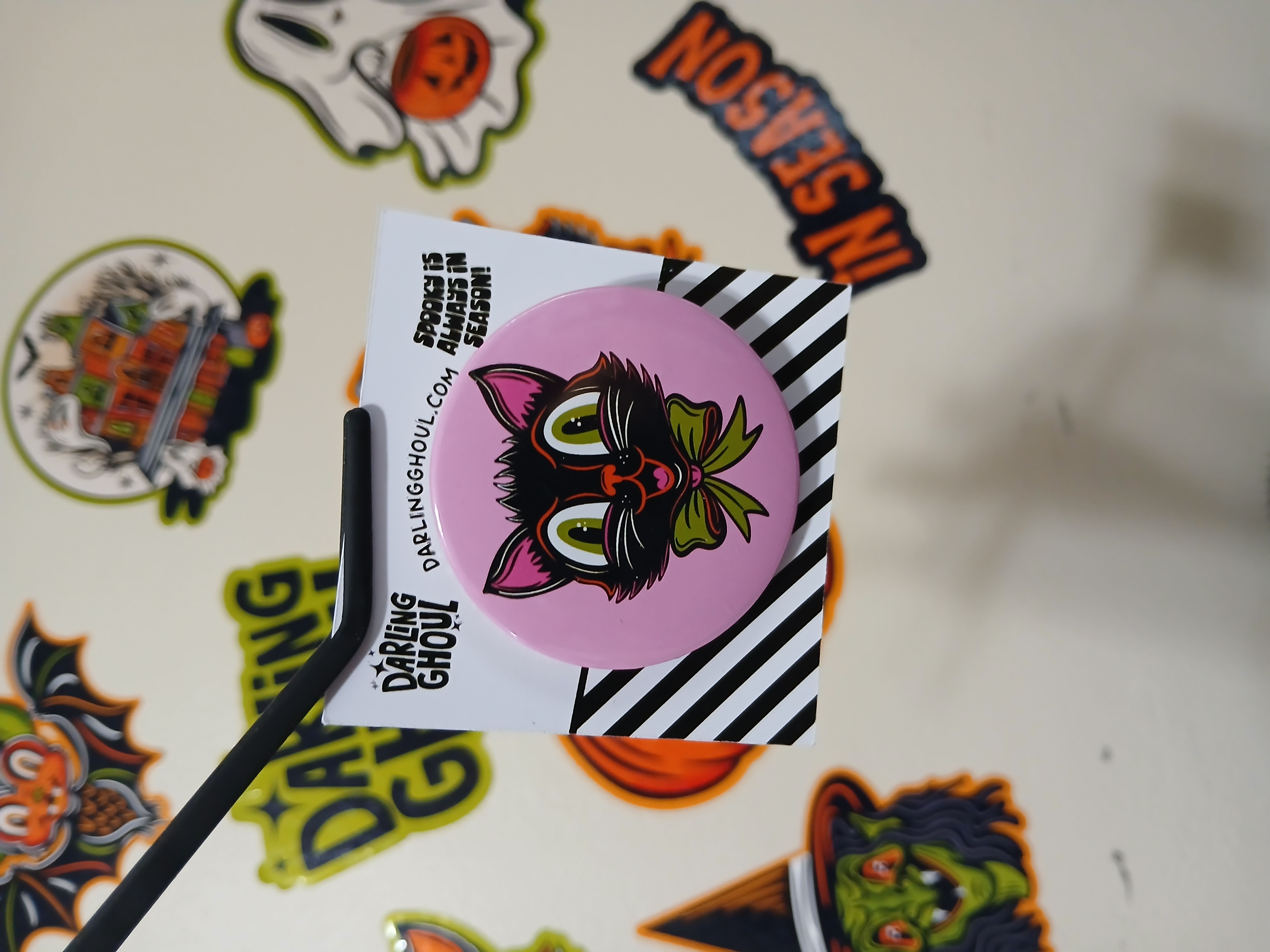 Spooky Season Cute Black Cat Pinback Button Badge