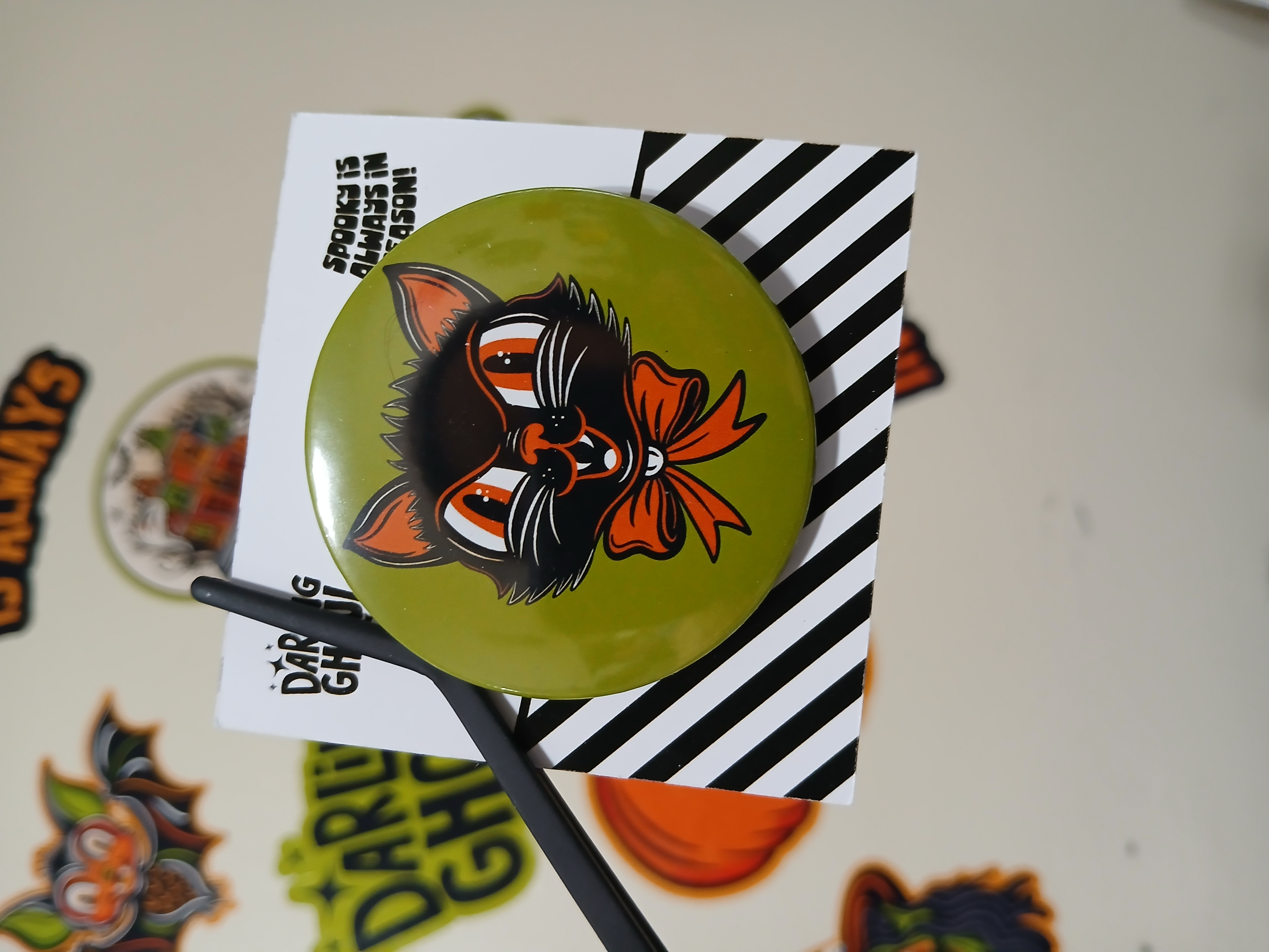 Spooky Season Cute Black Cat Pinback Button Badge