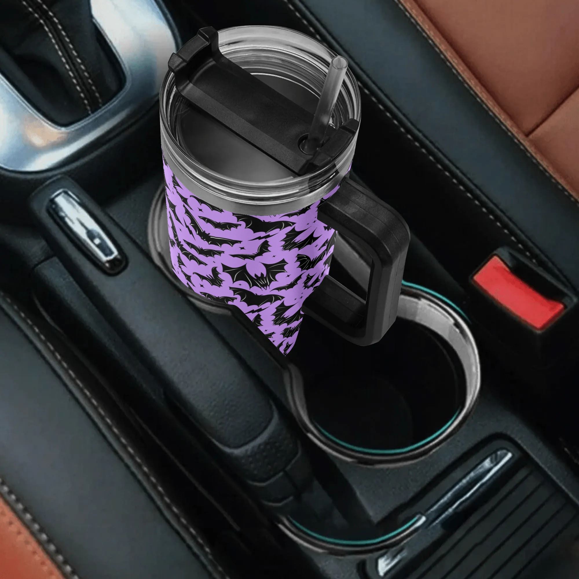Spooky Season Halloween Gothic Bats Pastel Goth Pattern 40oz Stainless Steel Tumbler With Black Handle and Straw