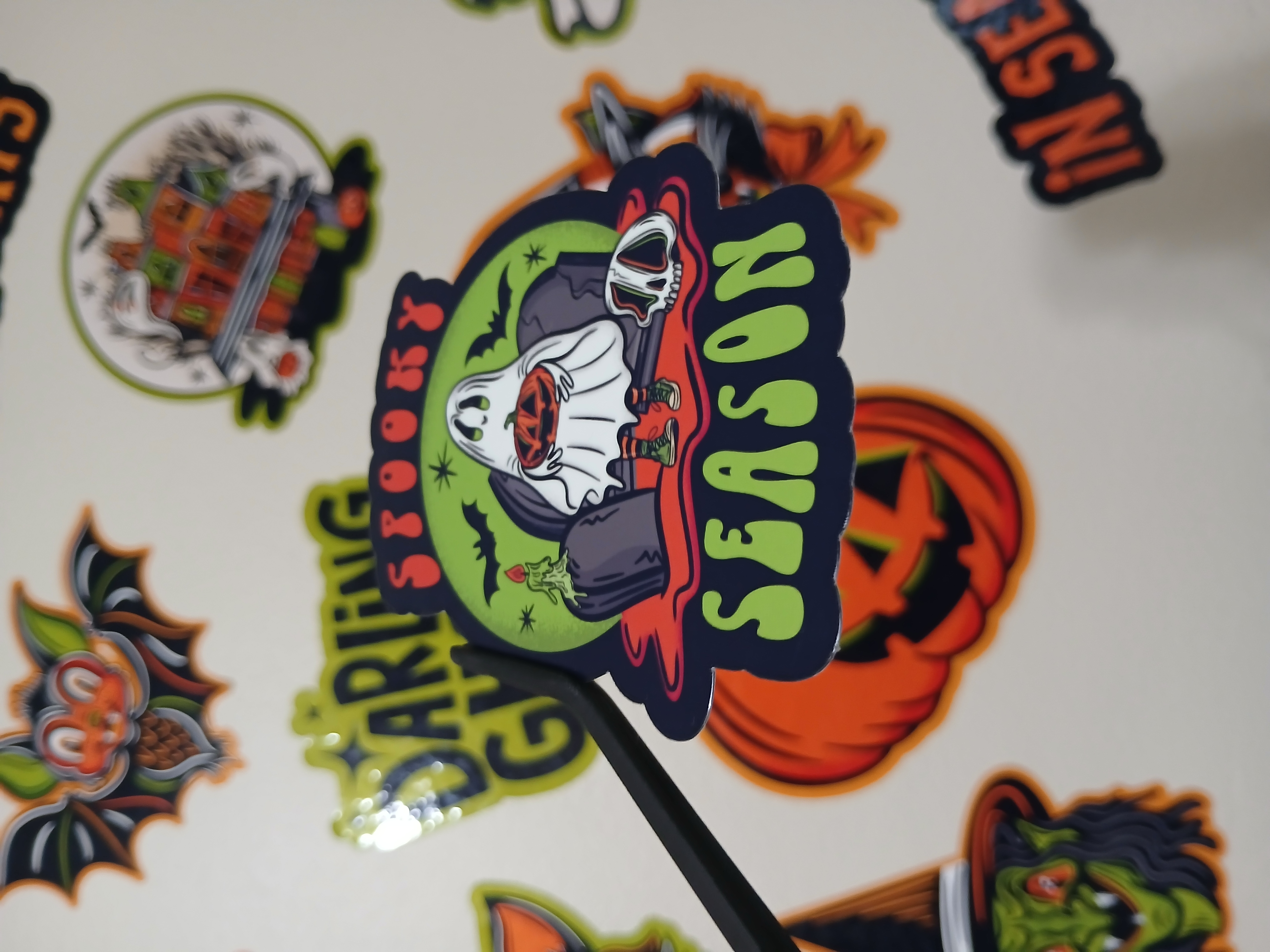Spooky Season Cute Halloween Sheet Ghost, Bats, Skull Cemetery Vinyl Decal Sticker