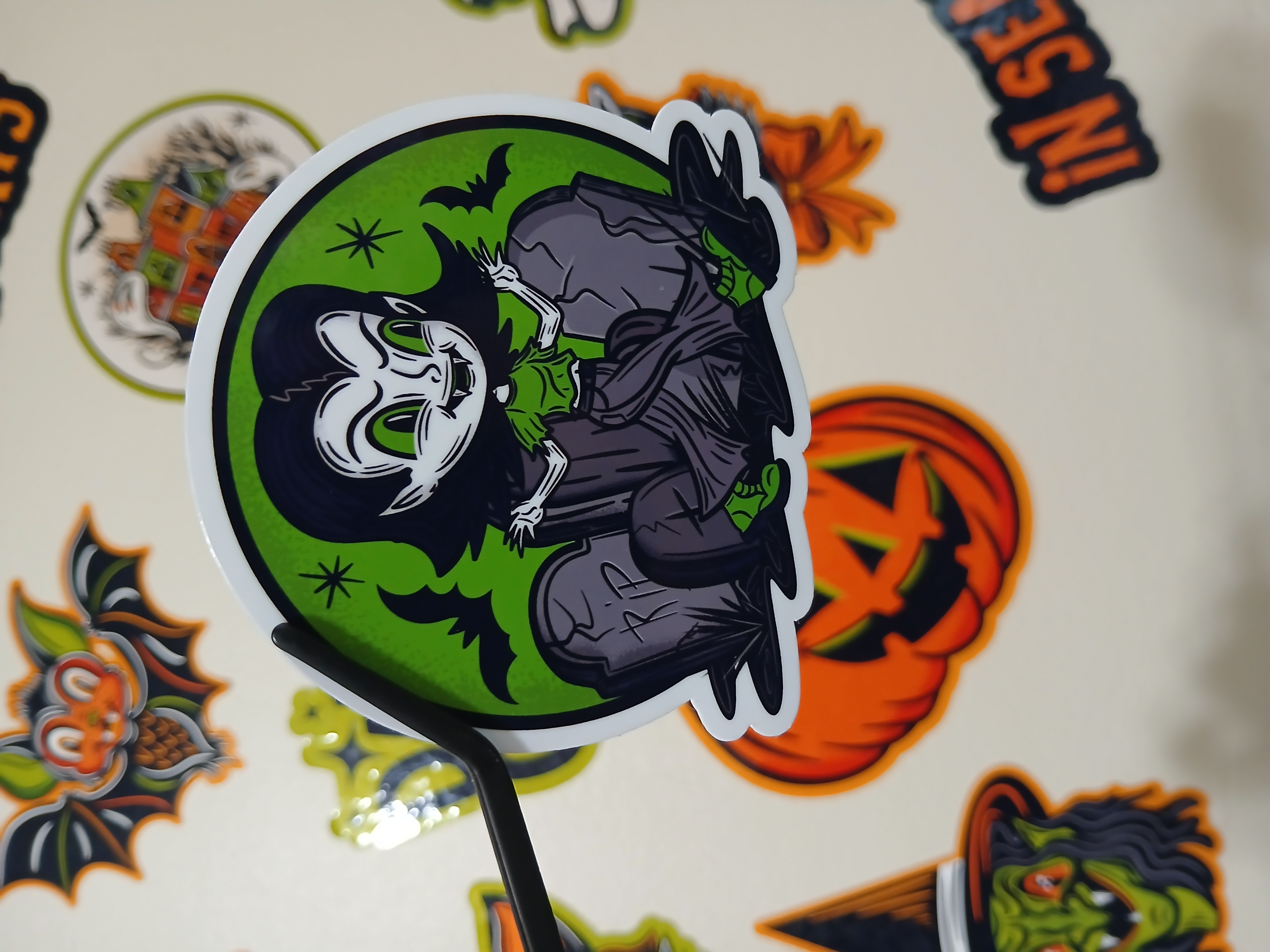 Spooky Cute Halloween Vampire, Bats in a Cemetery Vinyl Decal Sticker Two