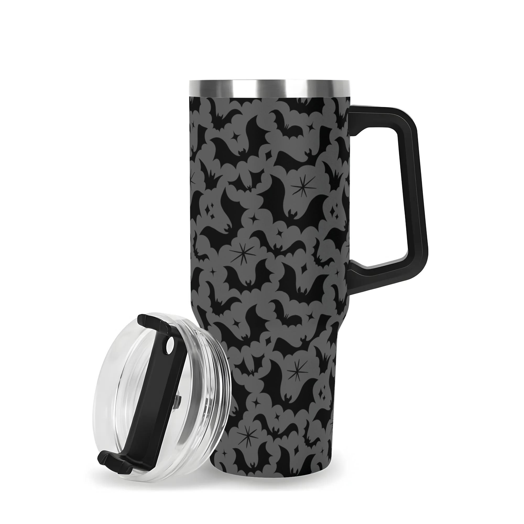 Spooky Season Halloween Gothic Bats Pattern 40oz Stainless Steel Tumbler With Black Handle and Straw