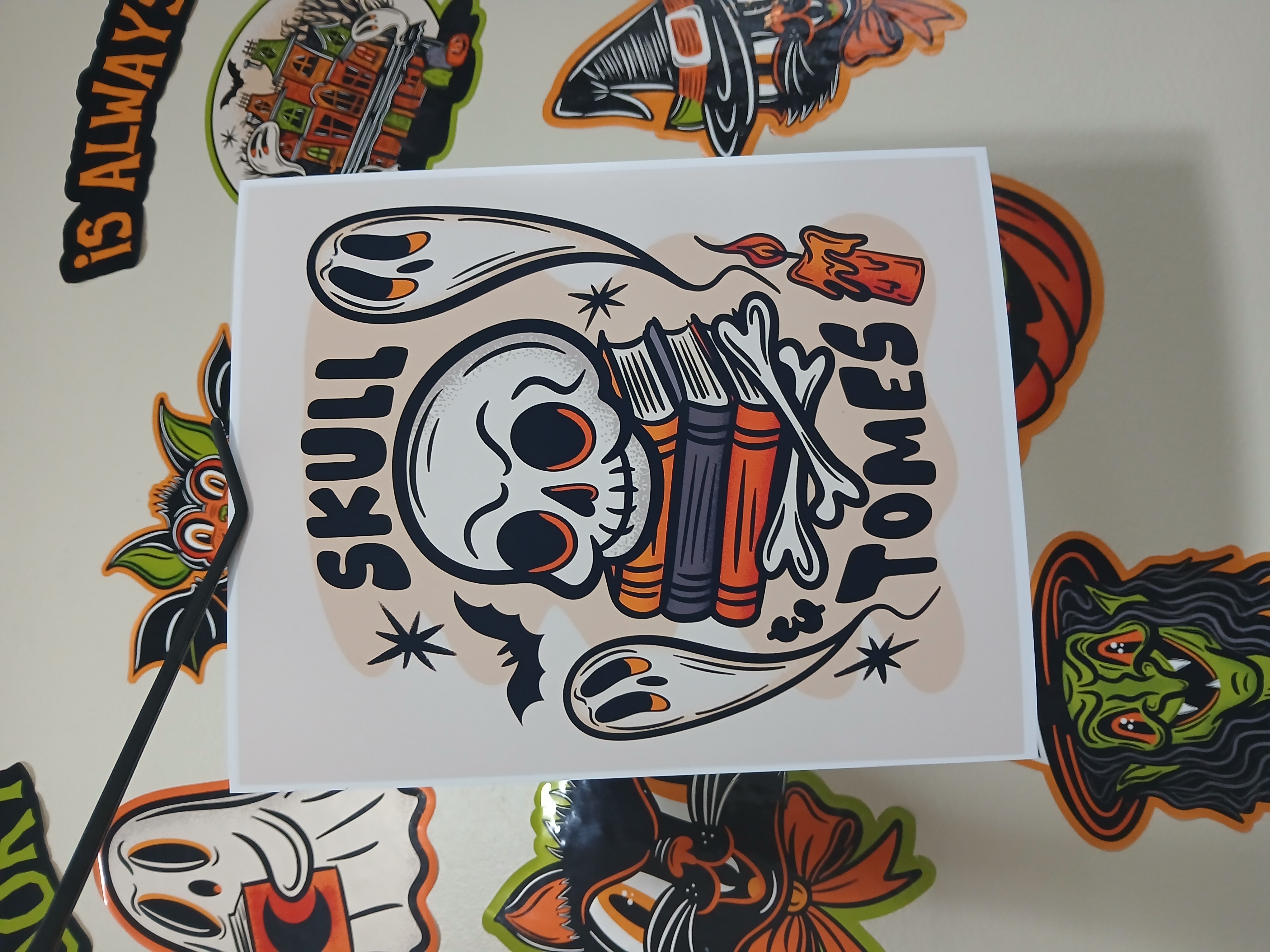 Spooky Bookish Skull Bats Ghosts Halloween Wall Decor Art Print