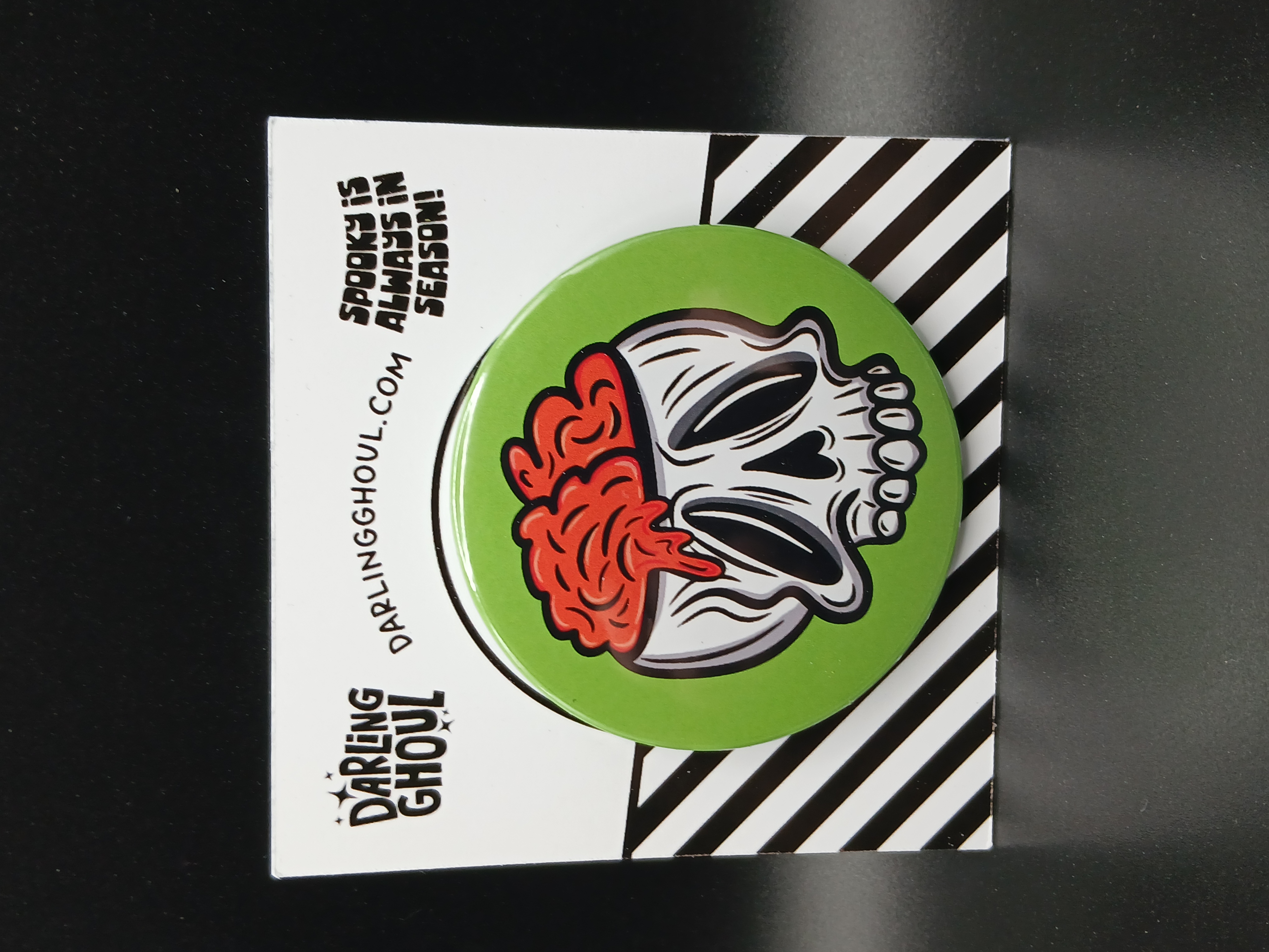 Spooky Season Cute Halloween Skull with Brain Pinback Button Badge