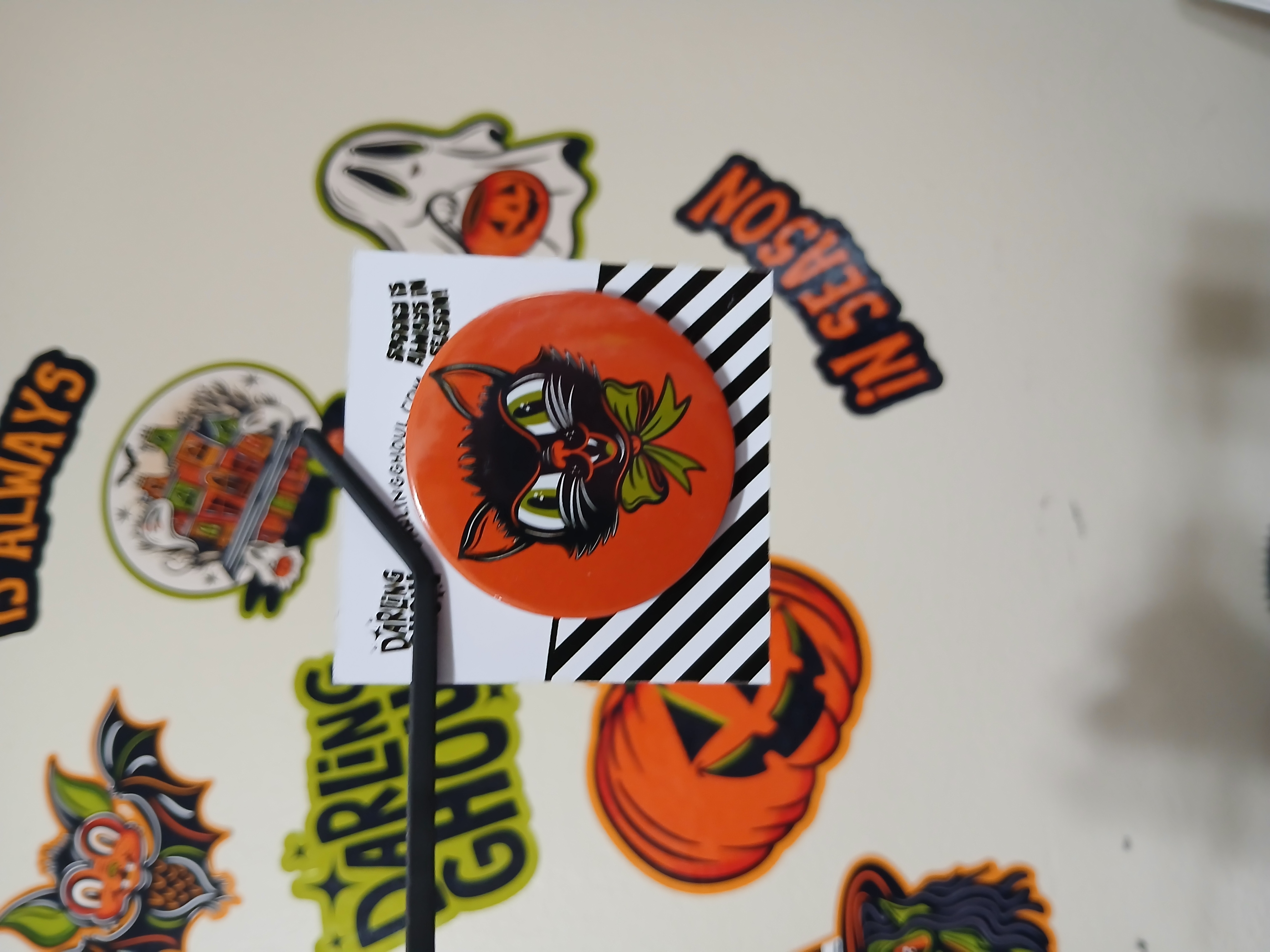 Spooky Season Cute Black Cat Pinback Button Badge