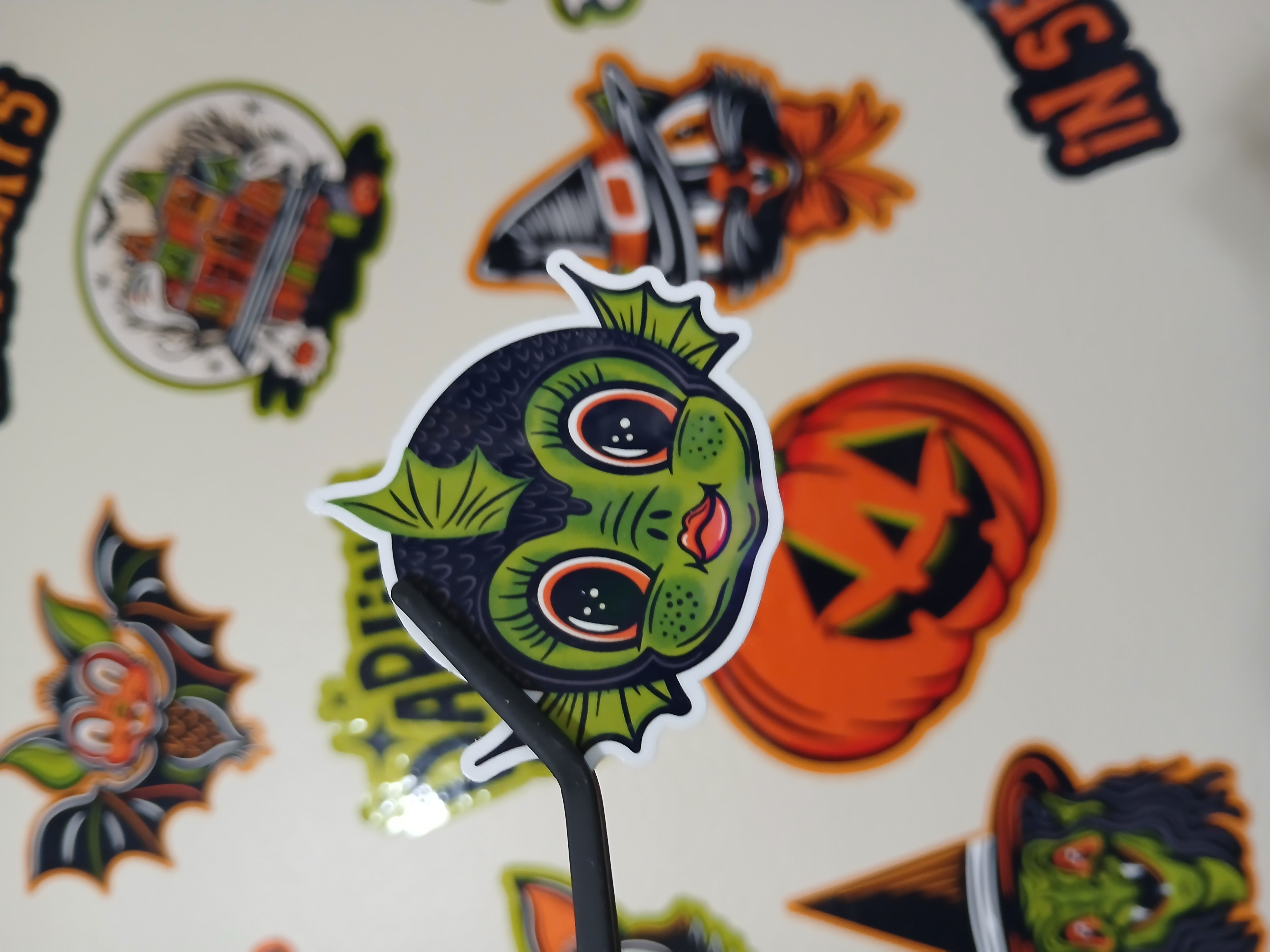 Spooky Cute Green Orange Sea Creature Halloween Monster Vinyl Decal Sticker