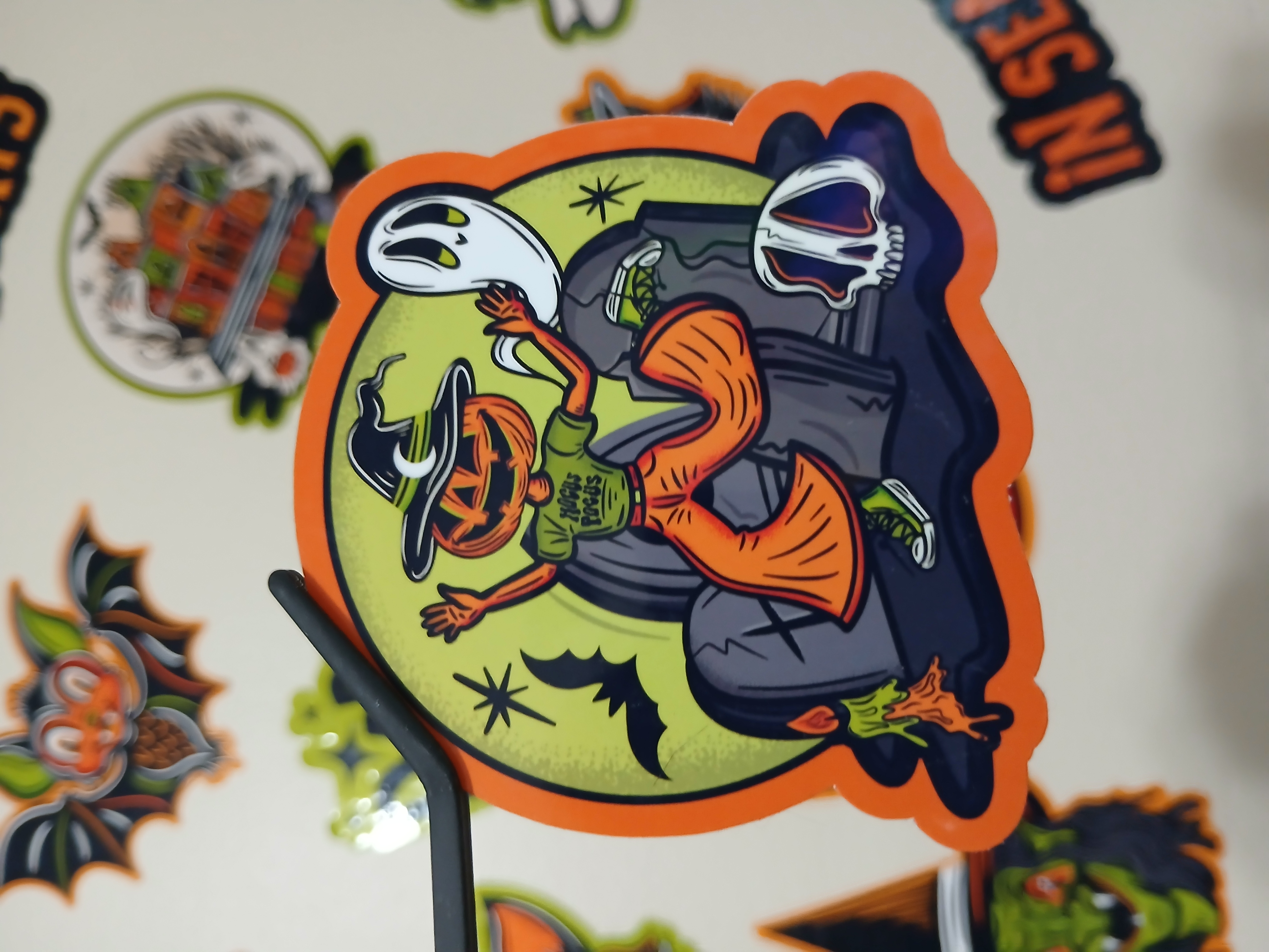 Spooky Cute Halloween Pumpkin Witch, Ghosts in Cemetery Vinyl Decal Sticker