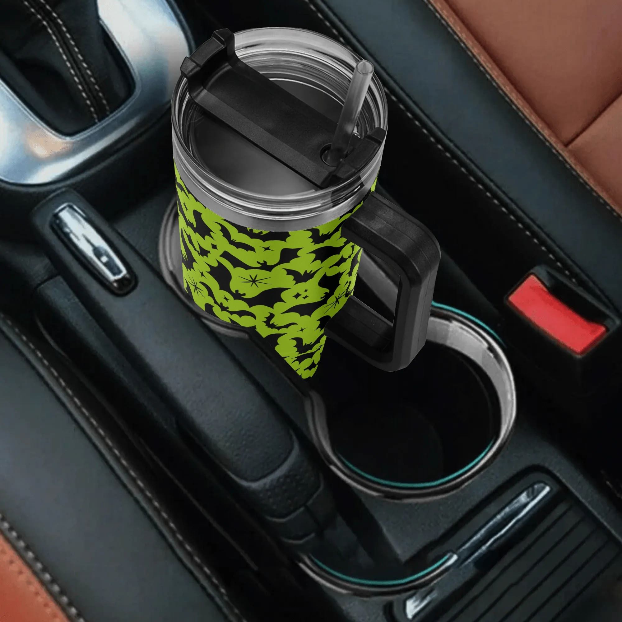 Spooky Season Halloween Gothic Bats Pattern 40oz Stainless Steel Tumbler With Black Handle and Straw