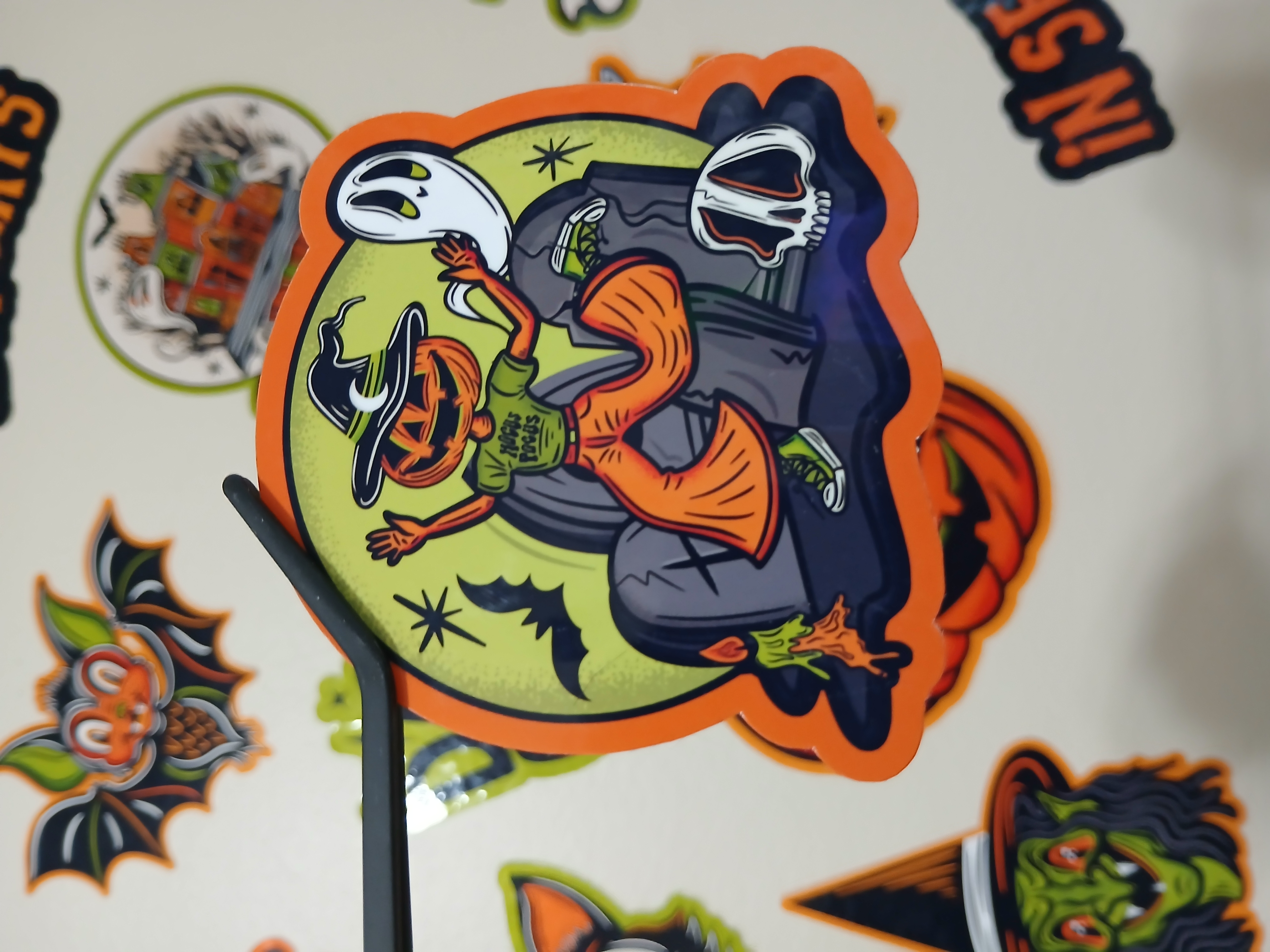 Spooky Cute Halloween Pumpkin Witch, Ghosts in Cemetery Vinyl Decal Sticker