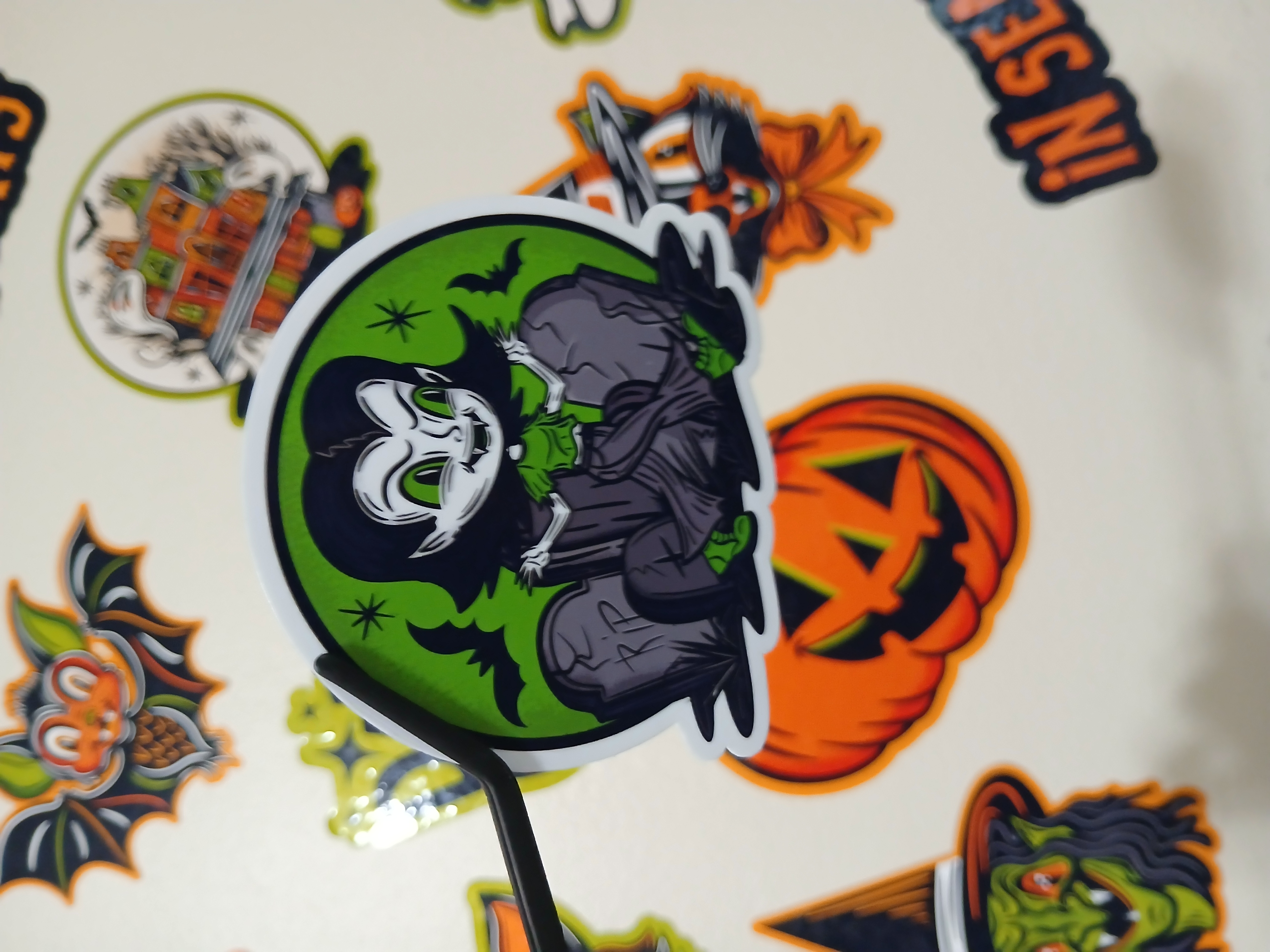 Spooky Cute Halloween Vampire, Bats in a Cemetery Vinyl Decal Sticker Two