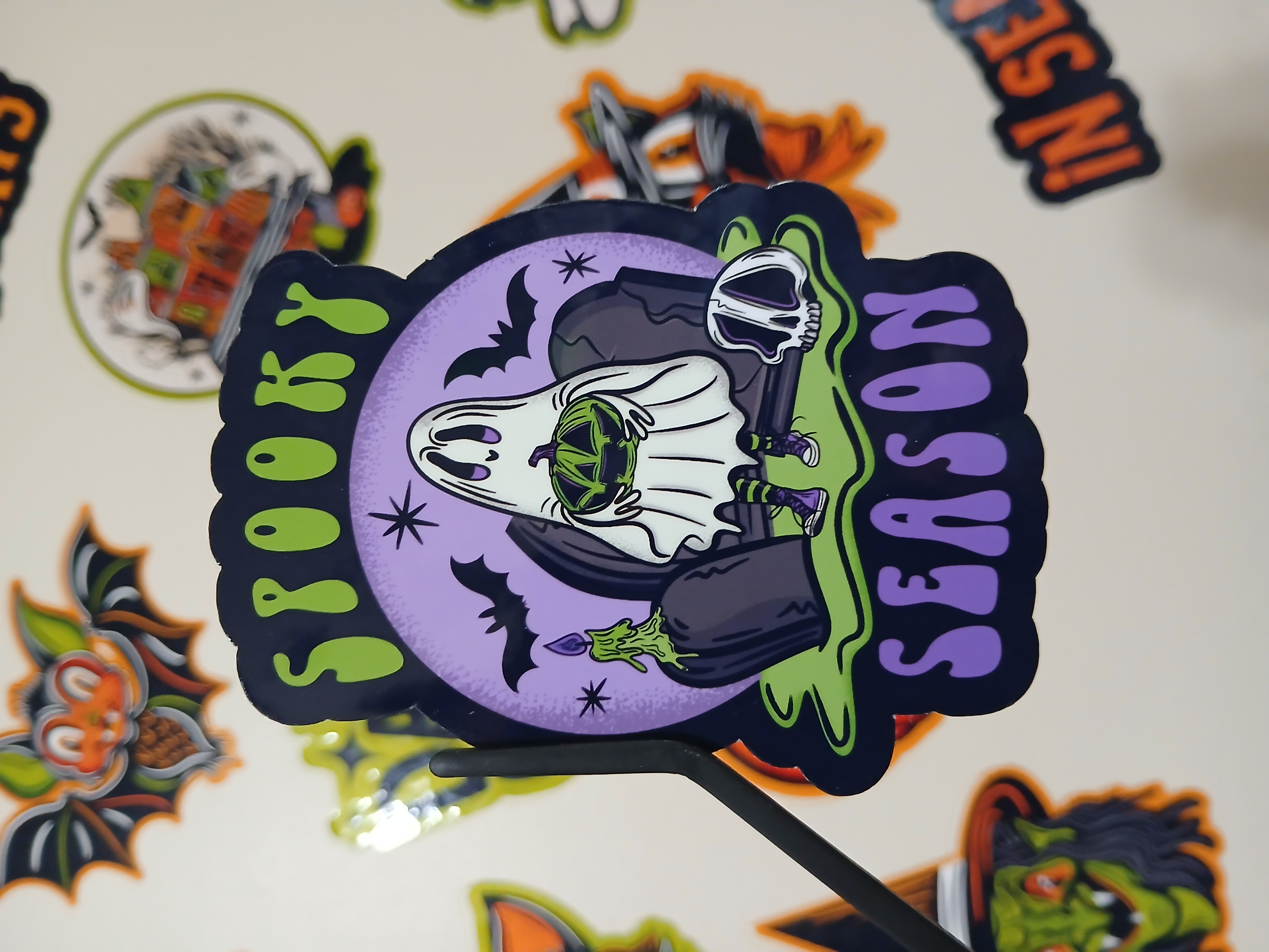 Spooky Season Cute Halloween Sheet Ghost, Bats, Skull Cemetery Vinyl Decal Sticker