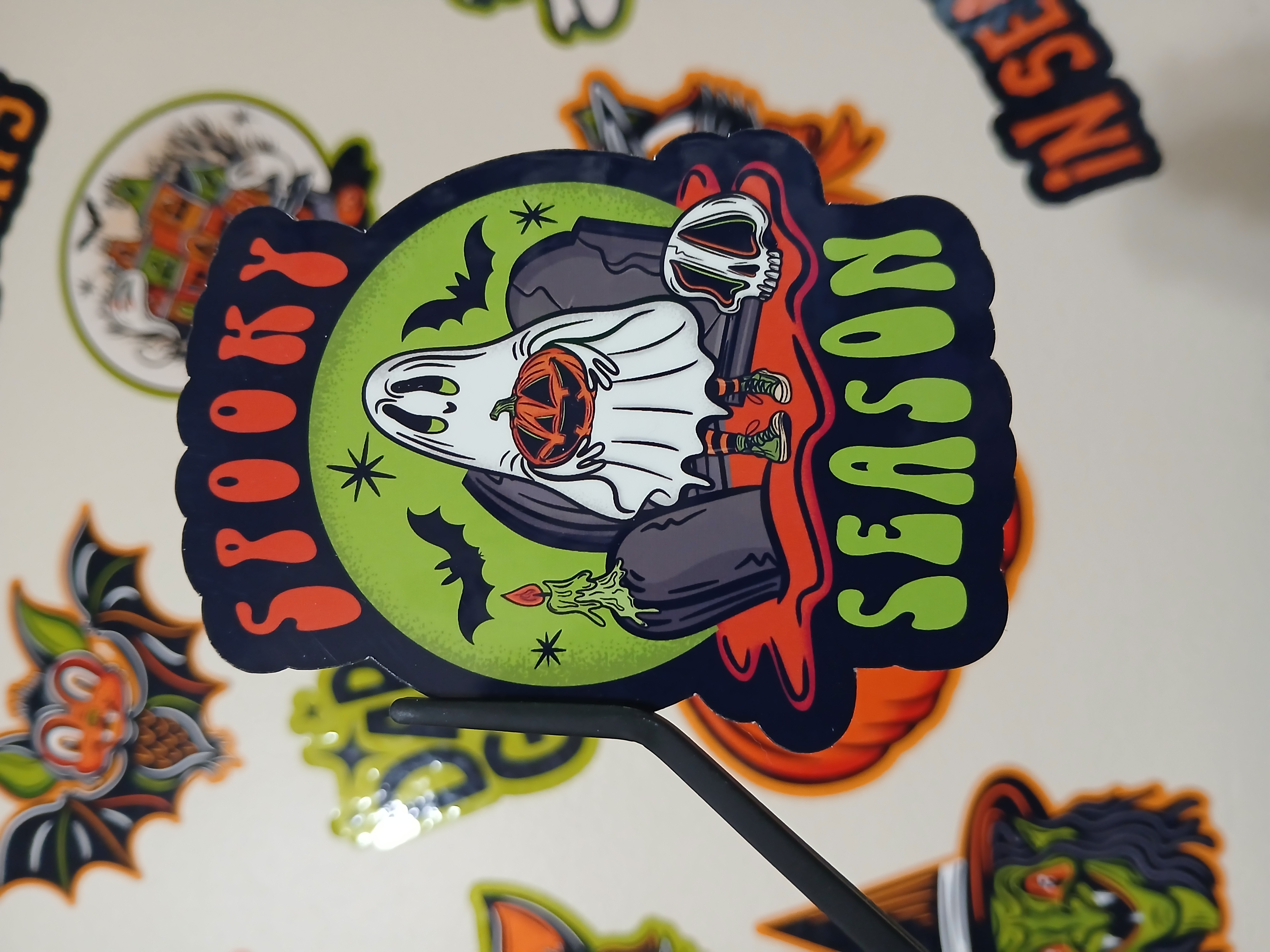 Spooky Season Cute Halloween Sheet Ghost, Bats, Skull Cemetery Vinyl Decal Sticker