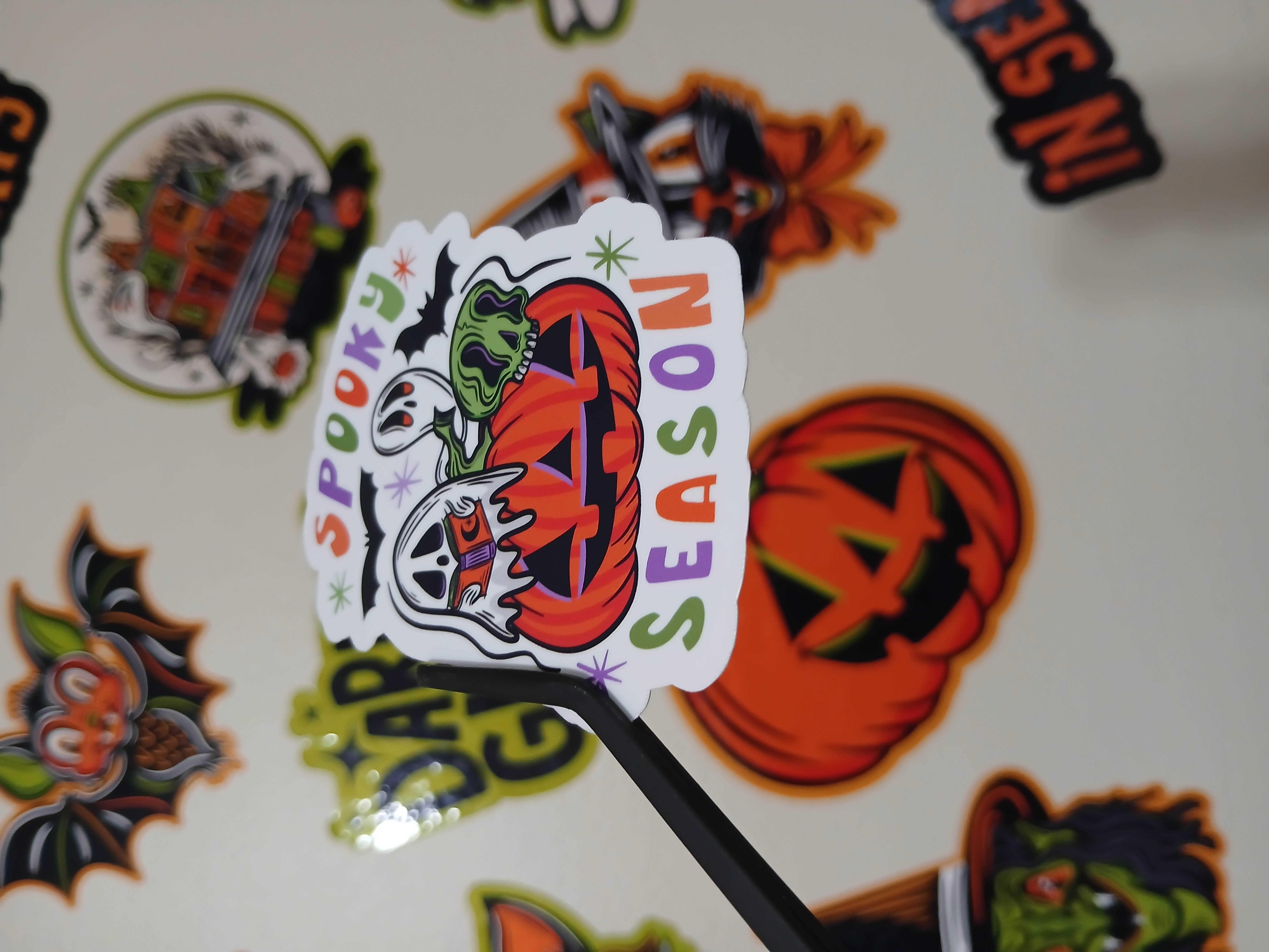 Spooky Season Cute Halloween Jack-o-Lantern, Bats, Skull, Ghosts Vinyl Decal Sticker
