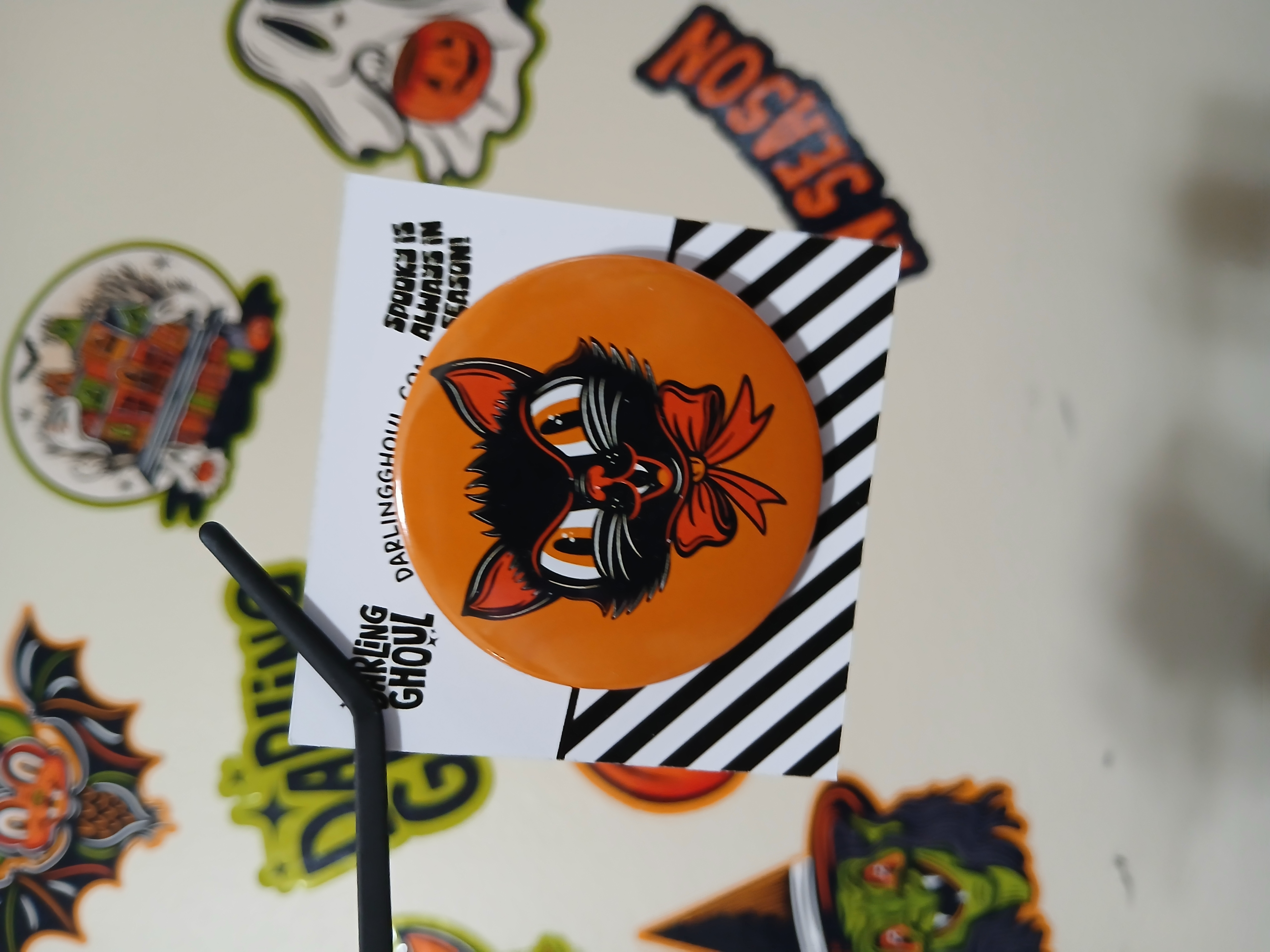 Spooky Season Cute Black Cat Pinback Button Badge