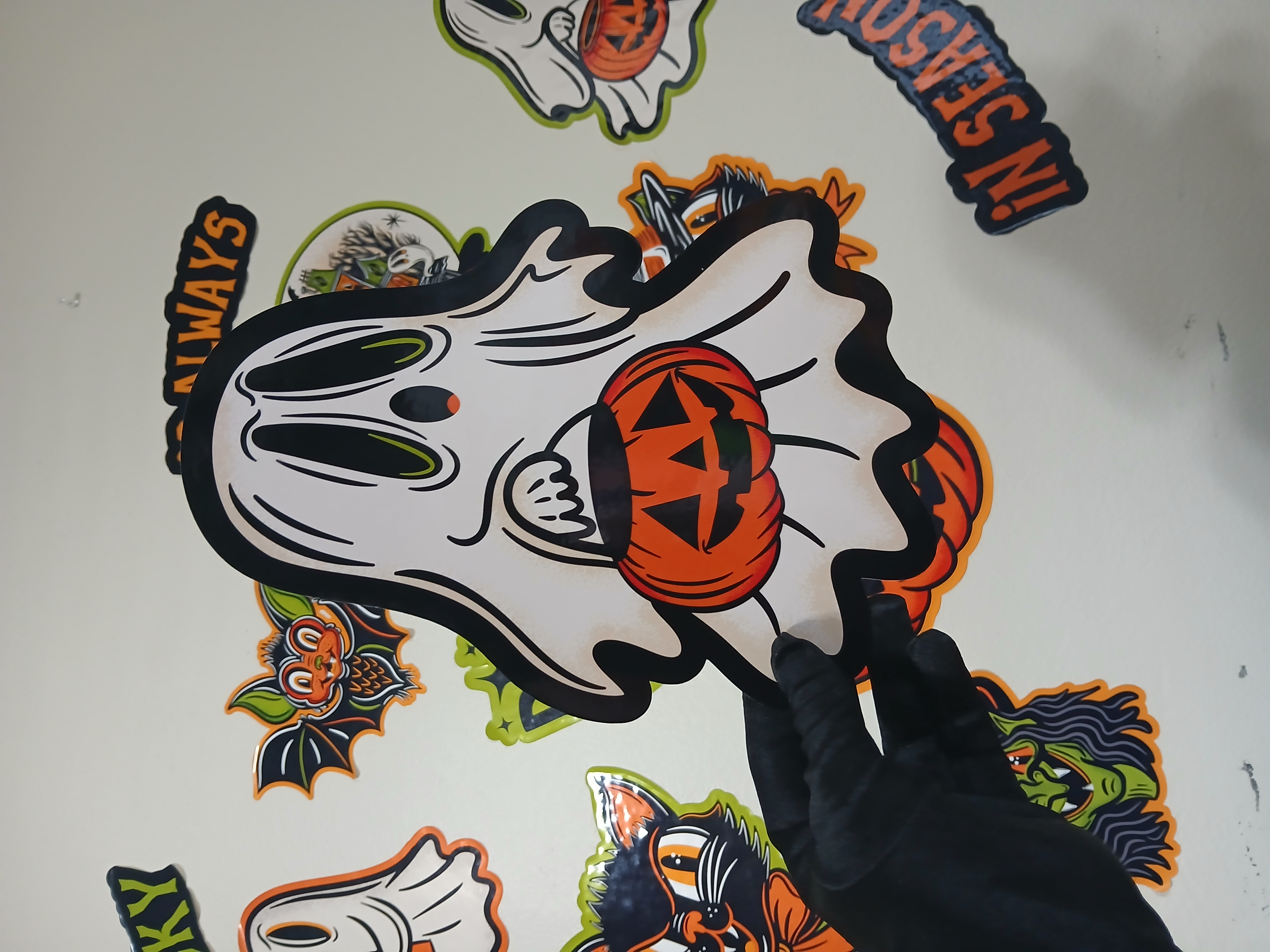 Spooky Season Ghost with Jack-o-Lantern pail Halloween Wall Decor Paper Die Cut