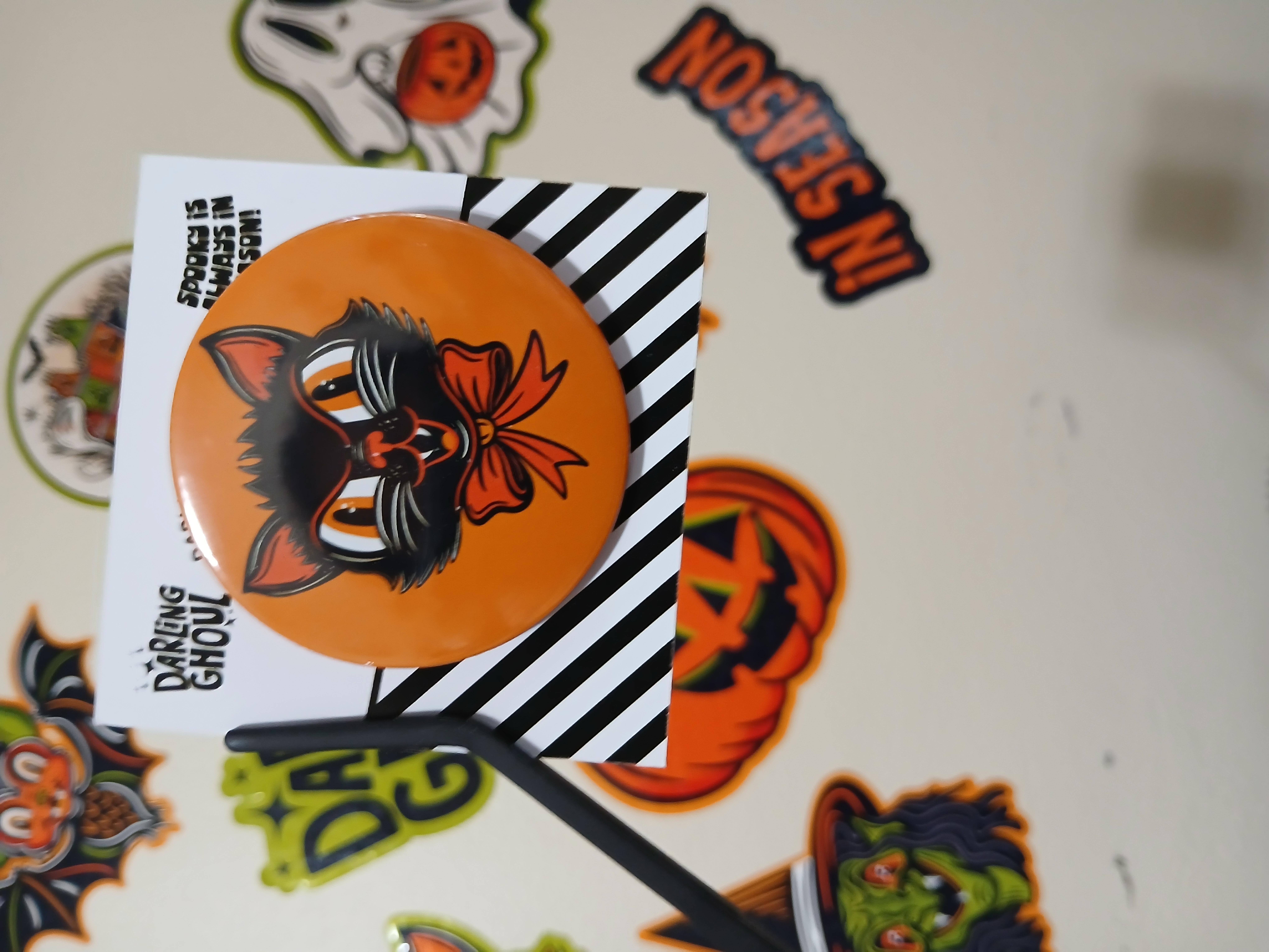 Spooky Season Cute Black Cat Pinback Button Badge