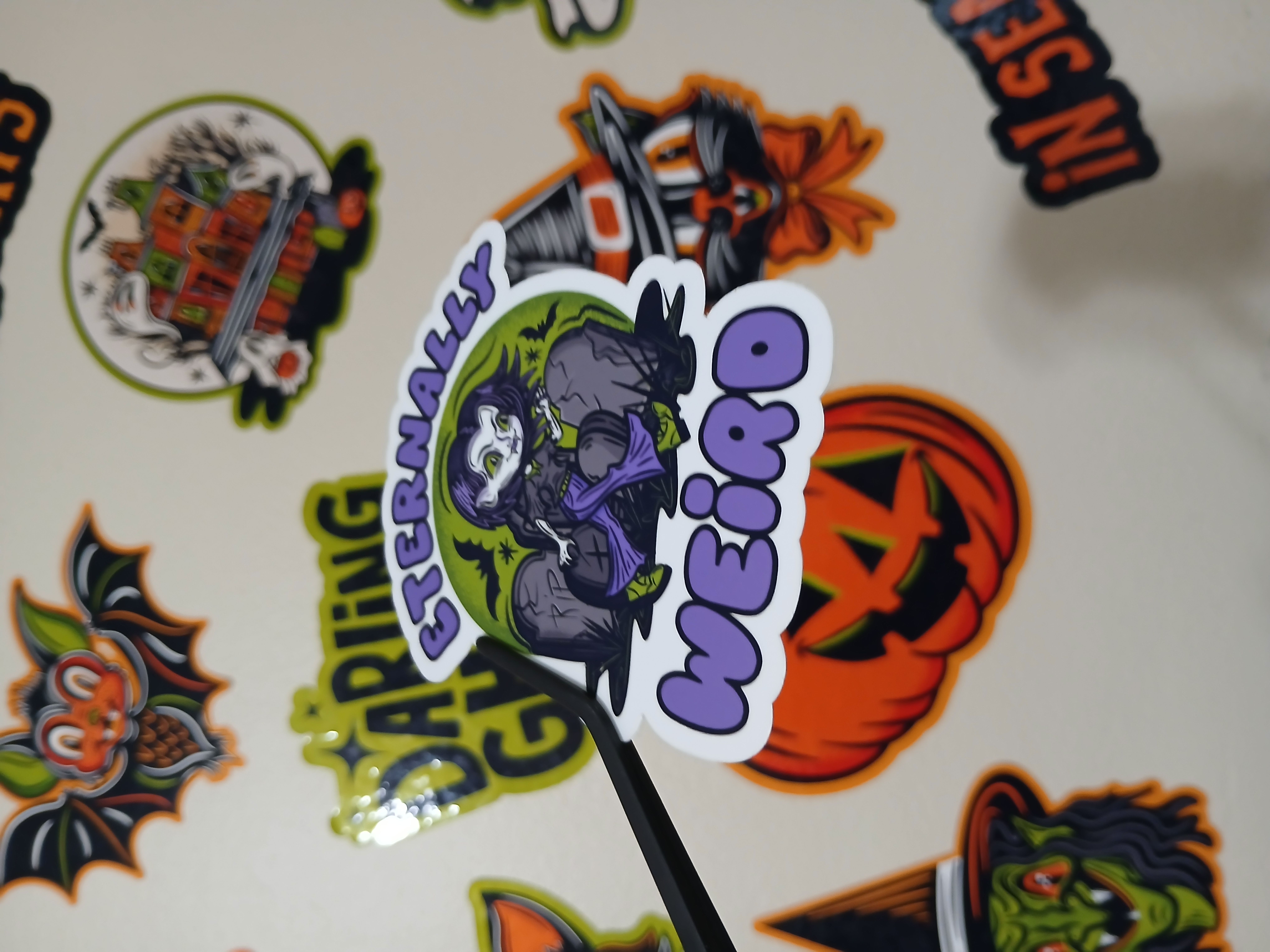 Spooky Cute Halloween Eternally Weird Vampire, Bats in a Cemetery Vinyl Decal Sticker Two