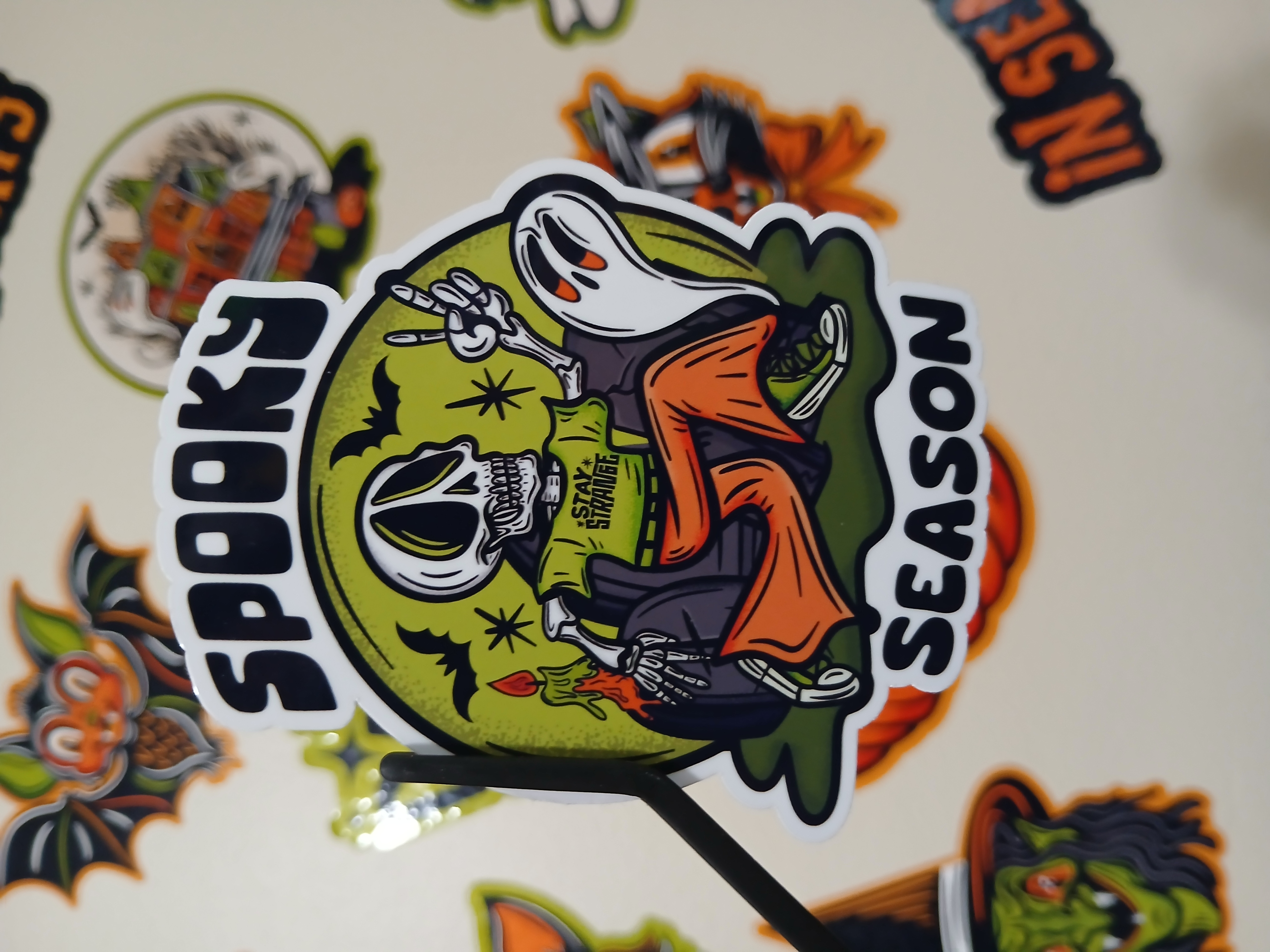 Spooky Season Cute Halloween Skeleton, Bats in Cemetery Vinyl Decal Sticker