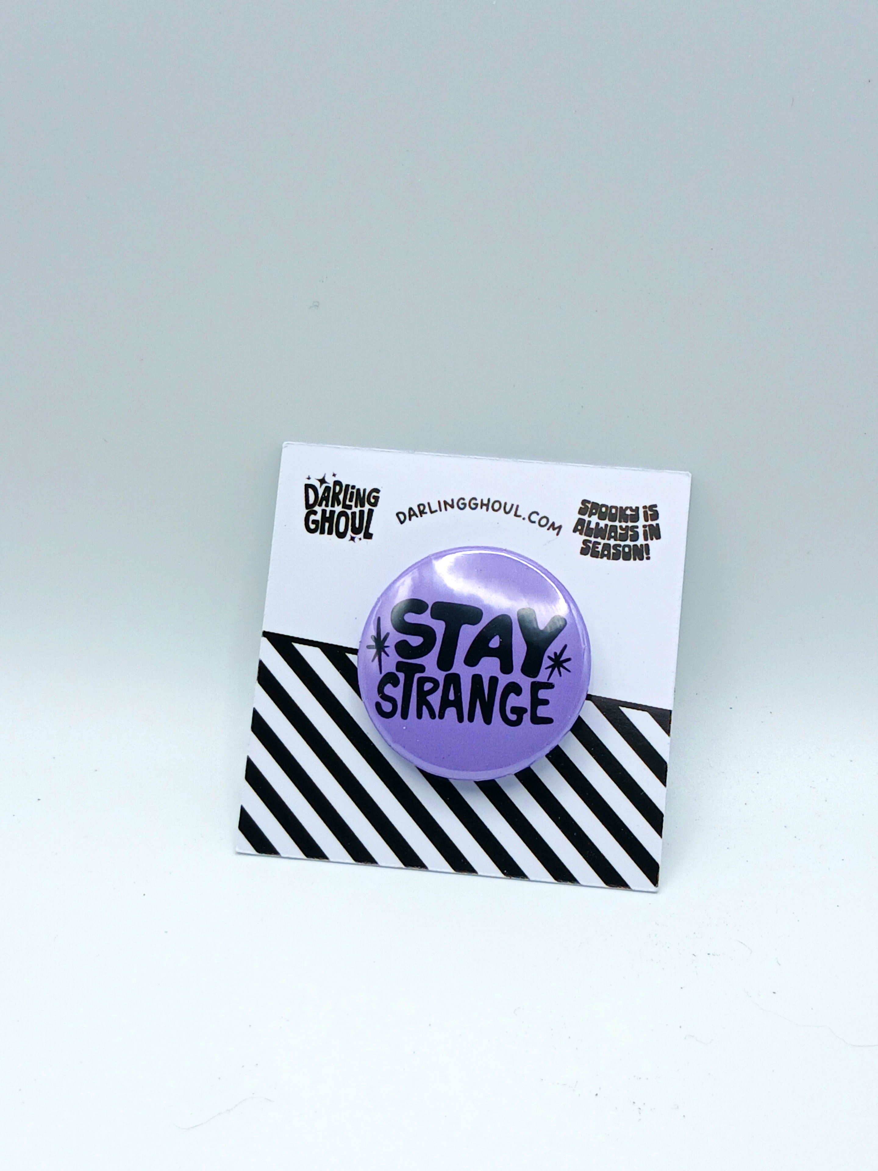 Spooky Season Cute Halloween Purple Stay Strange Pinback Button Badge