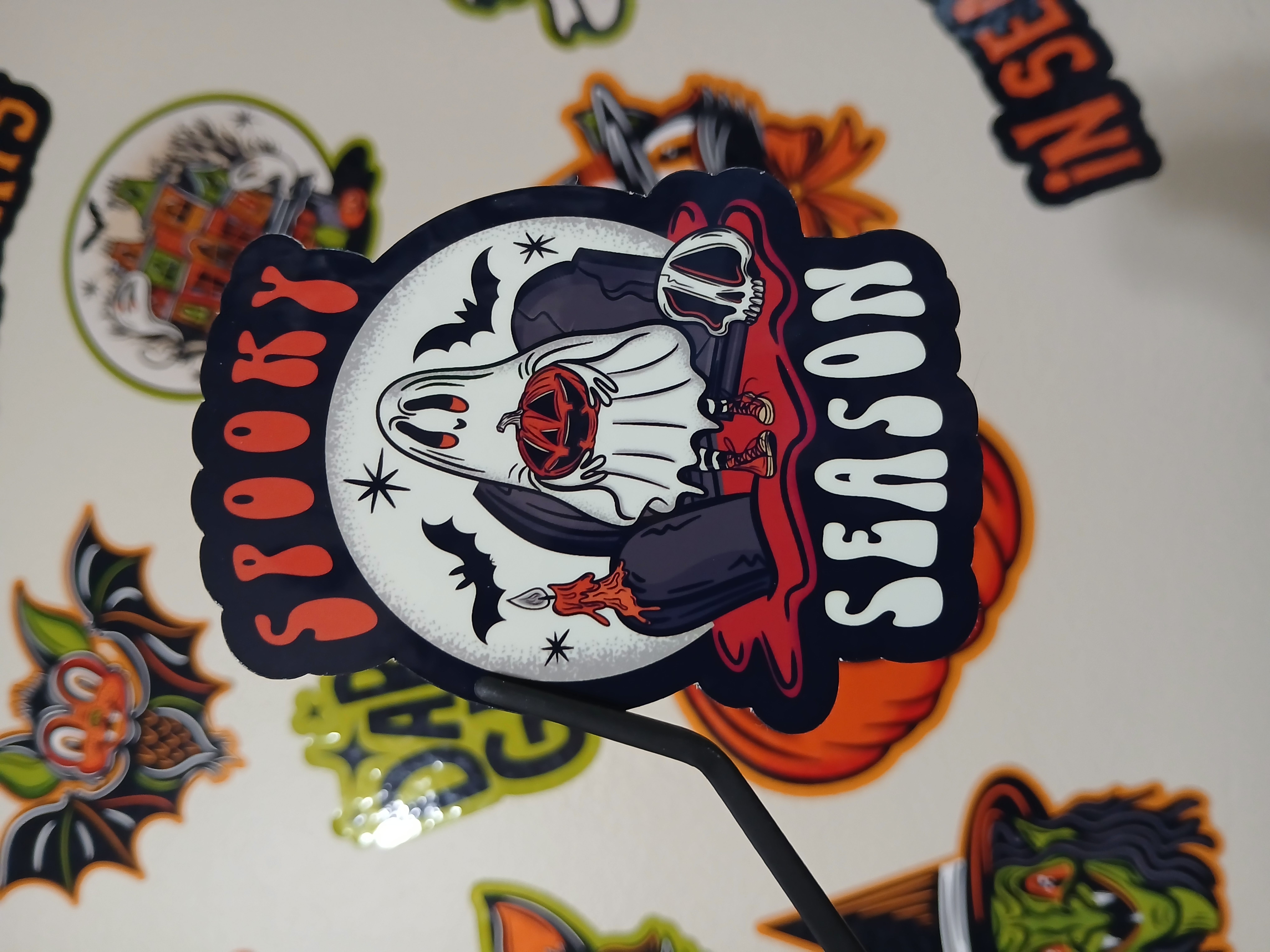 Spooky Season Cute Halloween Sheet Ghost, Bats, Skull Cemetery Vinyl Decal Sticker