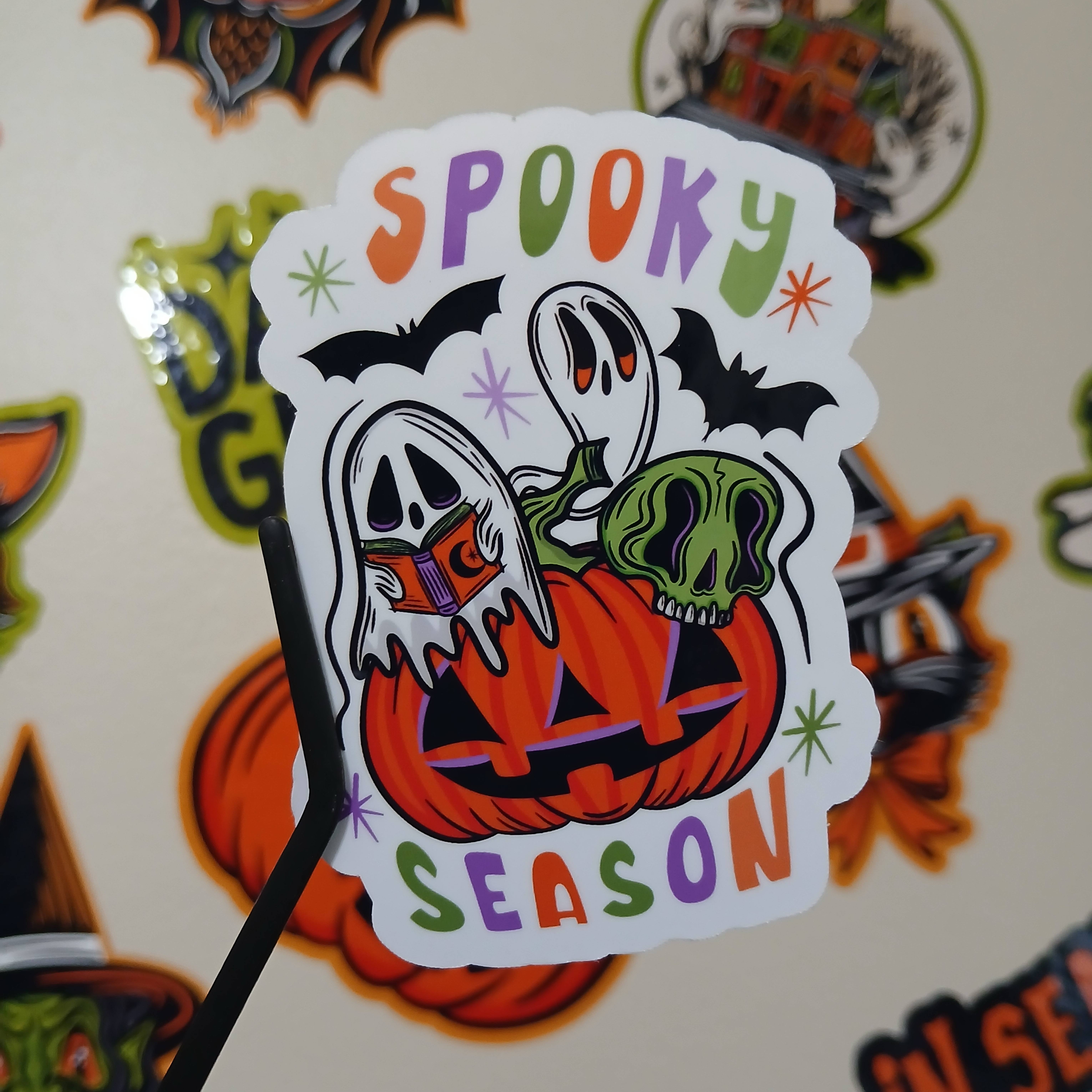Spooky Season Cute Halloween Jack-o-Lantern, Bats, Skull, Ghosts Vinyl Decal Sticker