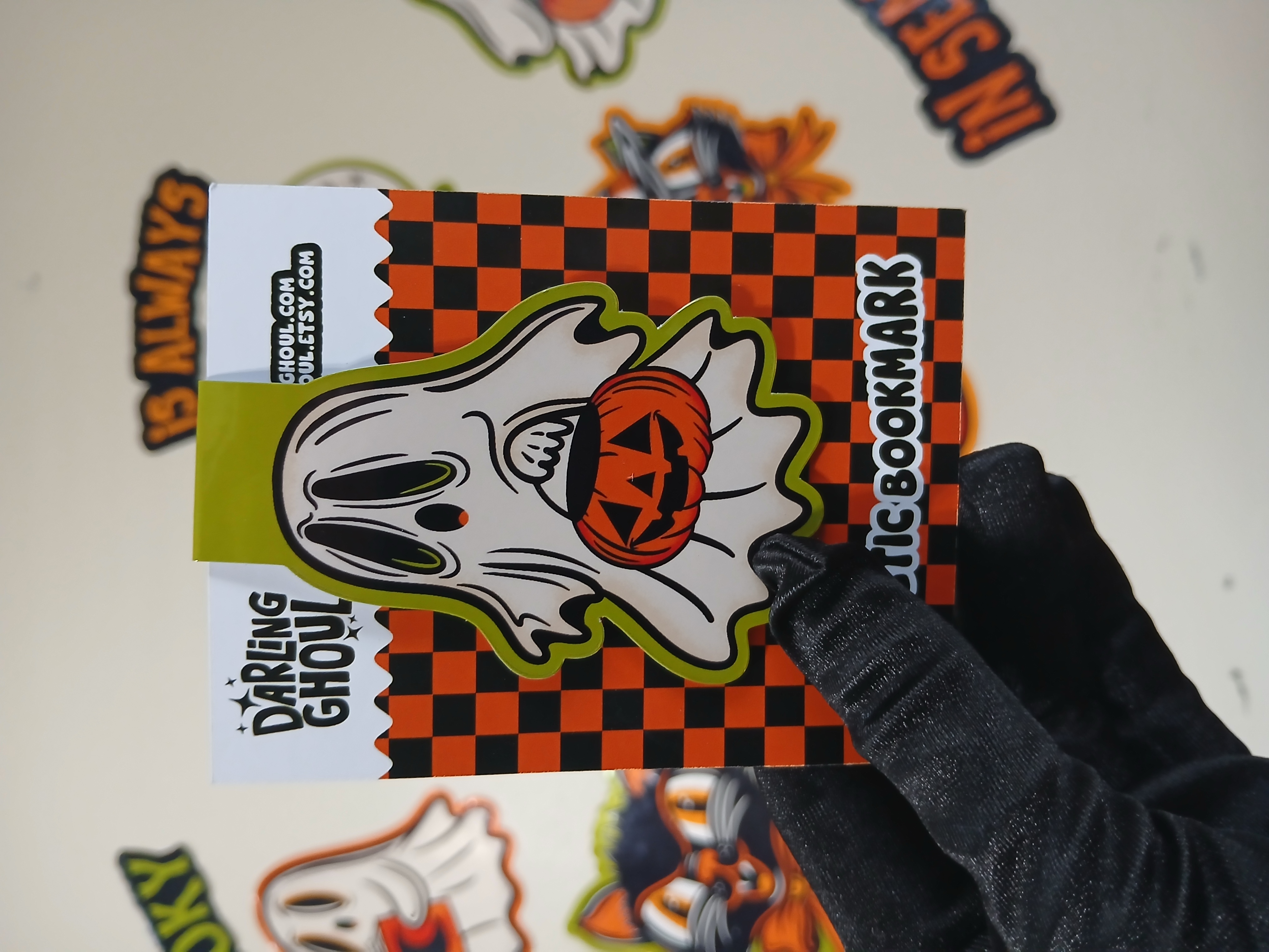 Spooky Season Cute Ghost Jack-o-Lantern Pail Bookish Halloween Magnetic Bookmark