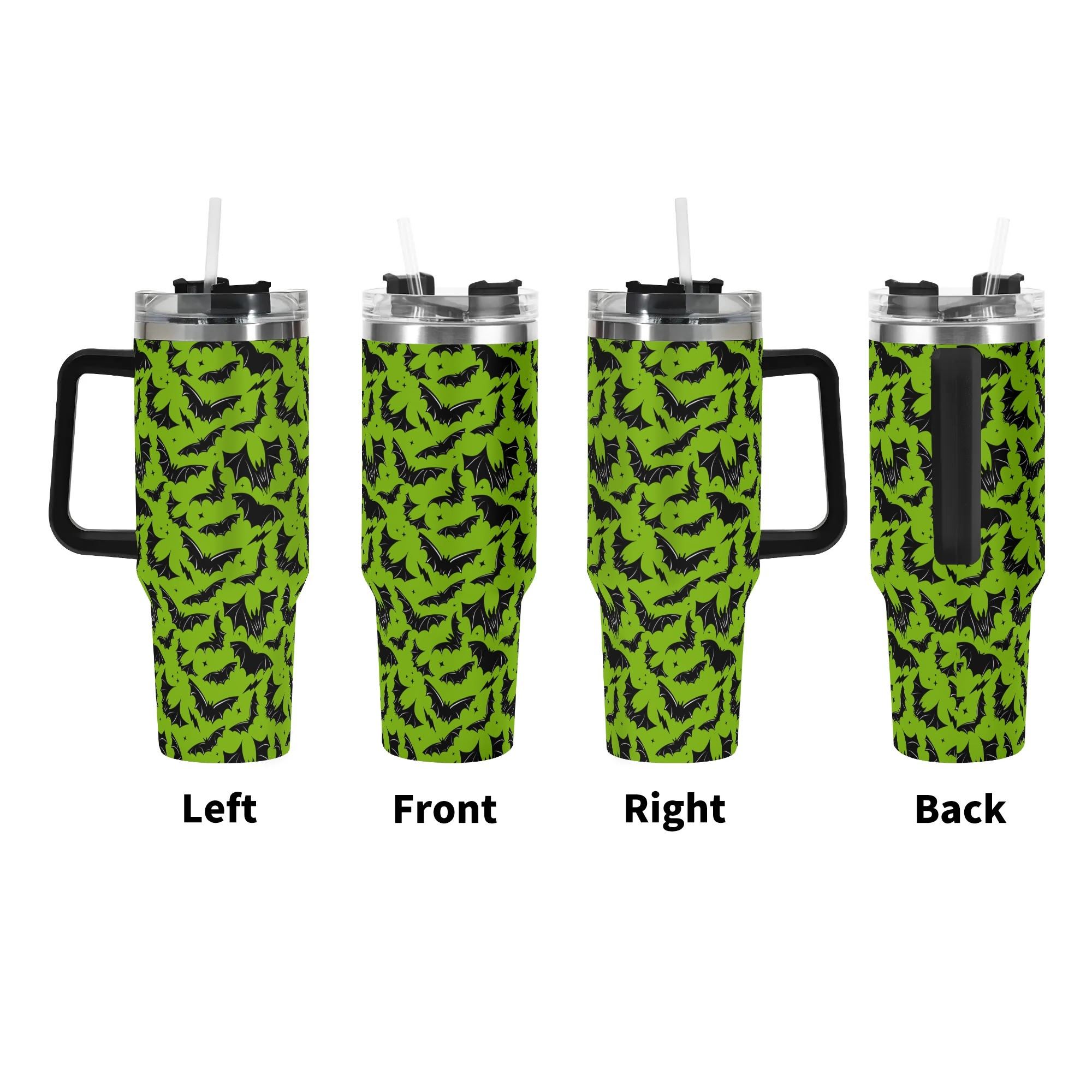 Spooky Season Halloween Gothic Bats Pattern 40oz Stainless Steel Tumbler With Black Handle and Straw