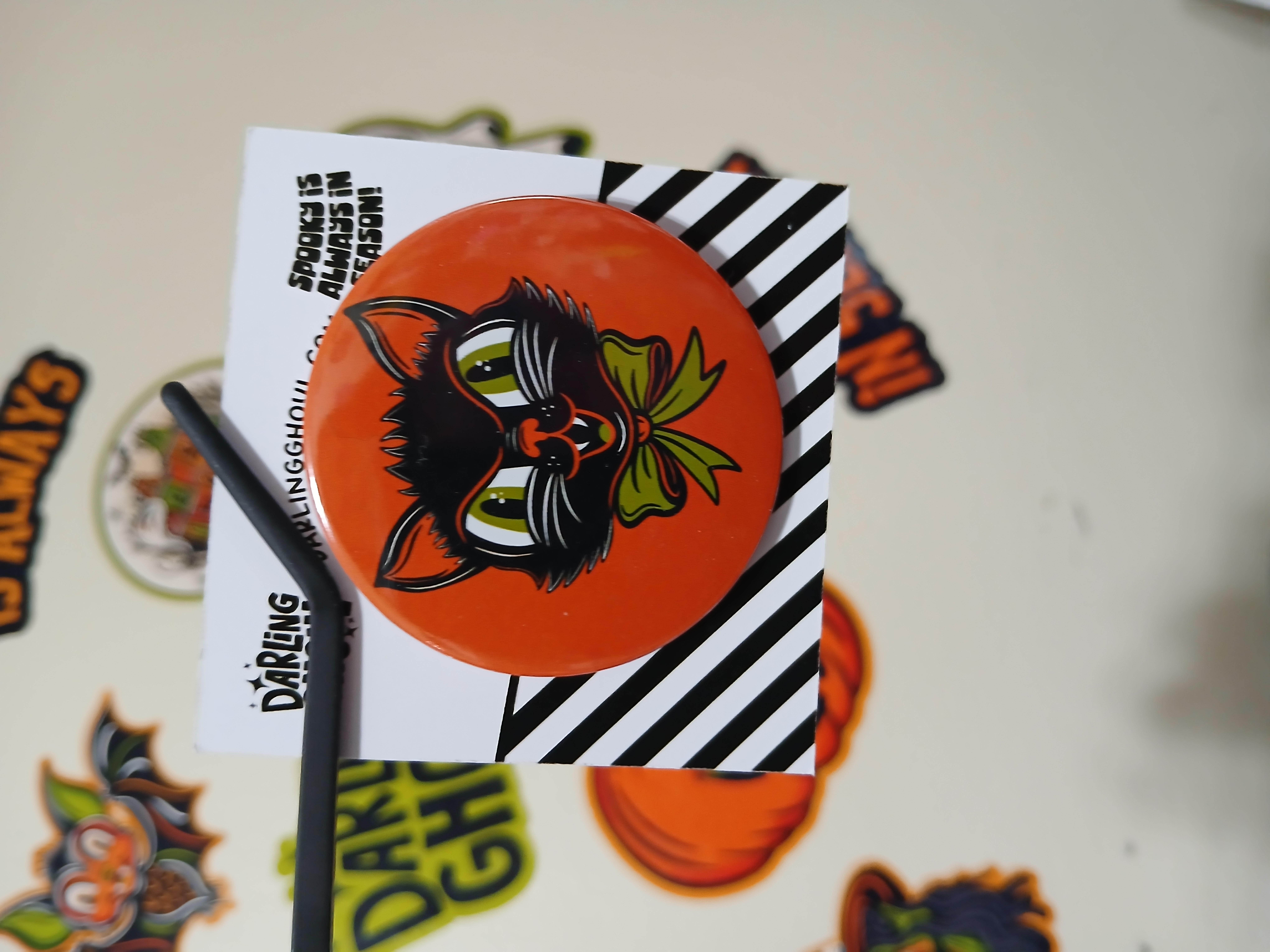 Spooky Season Cute Black Cat Pinback Button Badge