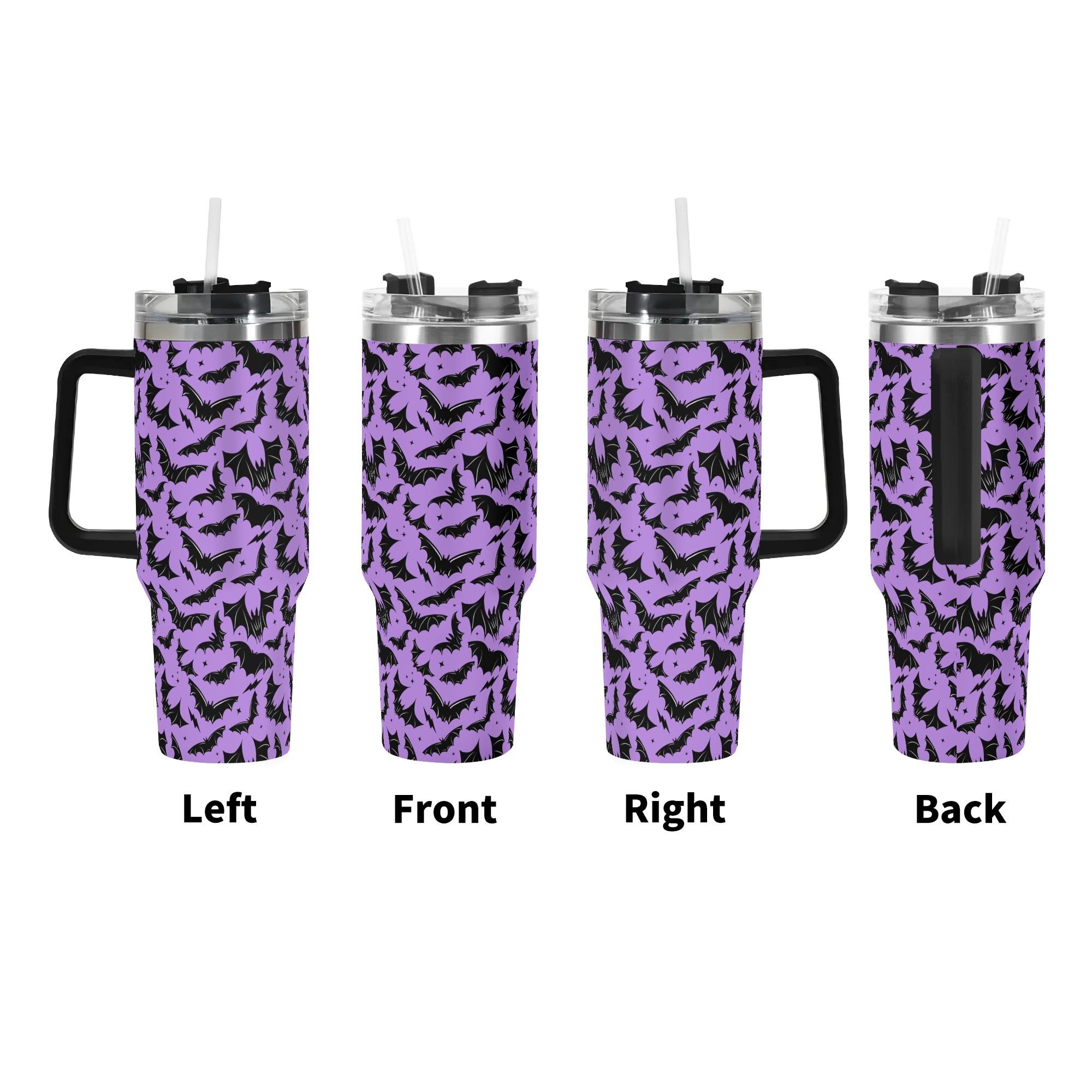 Spooky Season Halloween Gothic Bats Pastel Goth Pattern 40oz Stainless Steel Tumbler With Black Handle and Straw