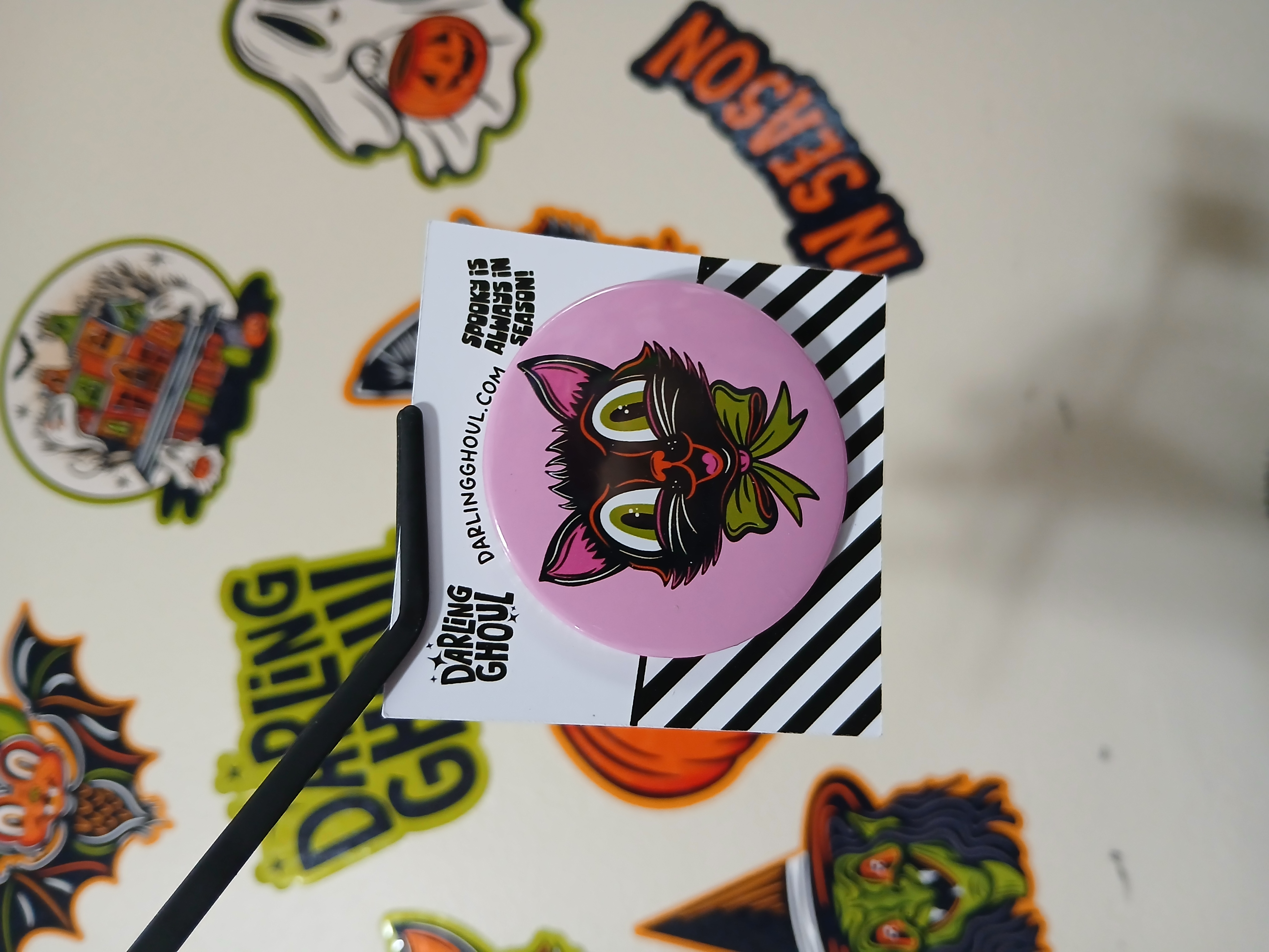 Spooky Season Cute Black Cat Pinback Button Badge